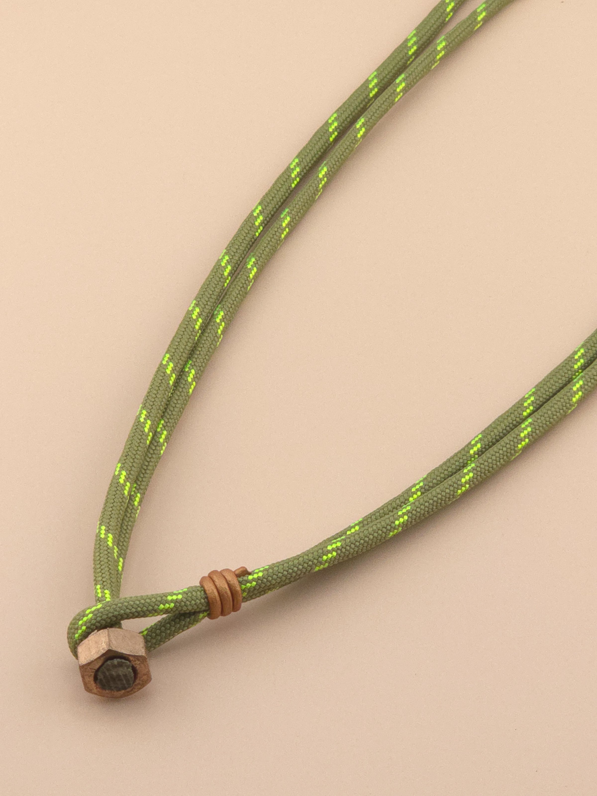 Stainless Steel Sage Green and Neon Stripe Paracord Necklace