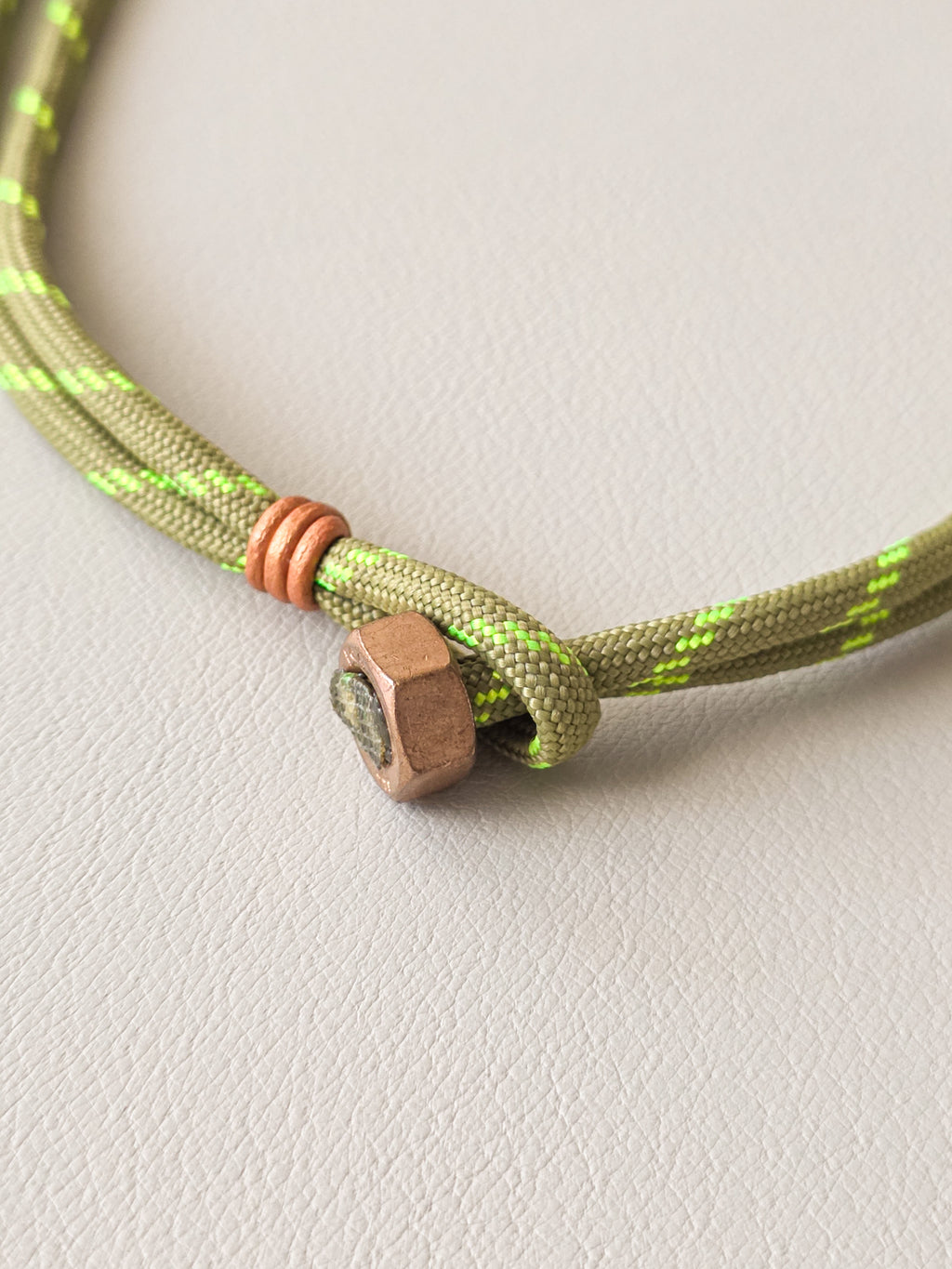 Stainless Steel Sage Green and Neon Stripe Paracord Necklace