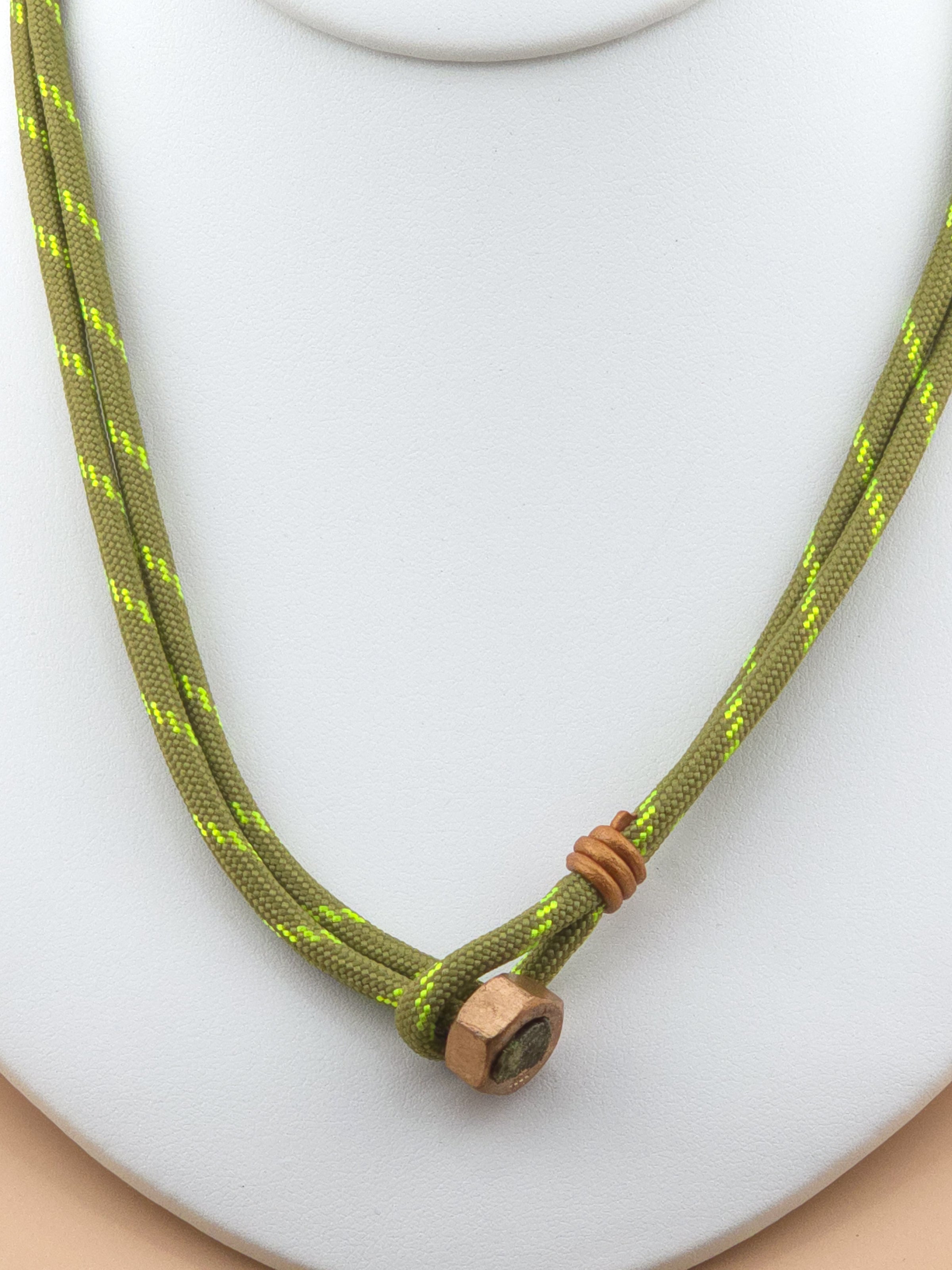 Stainless Steel Sage Green and Neon Stripe Paracord Necklace