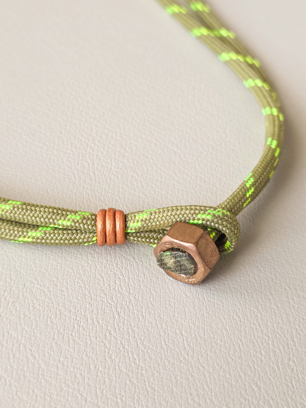 Stainless Steel Sage Green and Neon Stripe Paracord Necklace