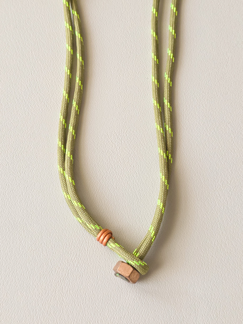 Stainless Steel Sage Green and Neon Stripe Paracord Necklace