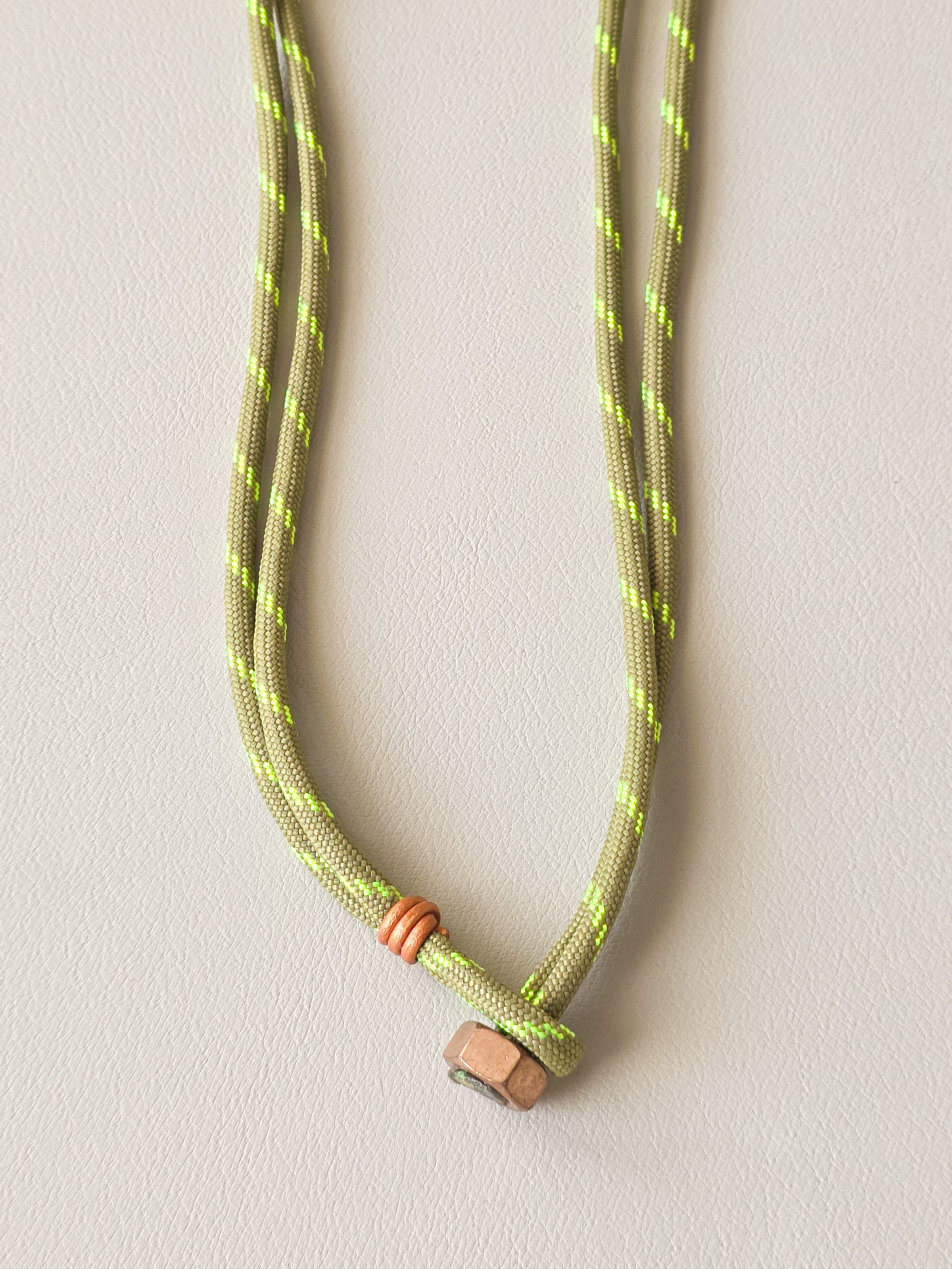 Stainless Steel Sage Green and Neon Stripe Paracord Necklace