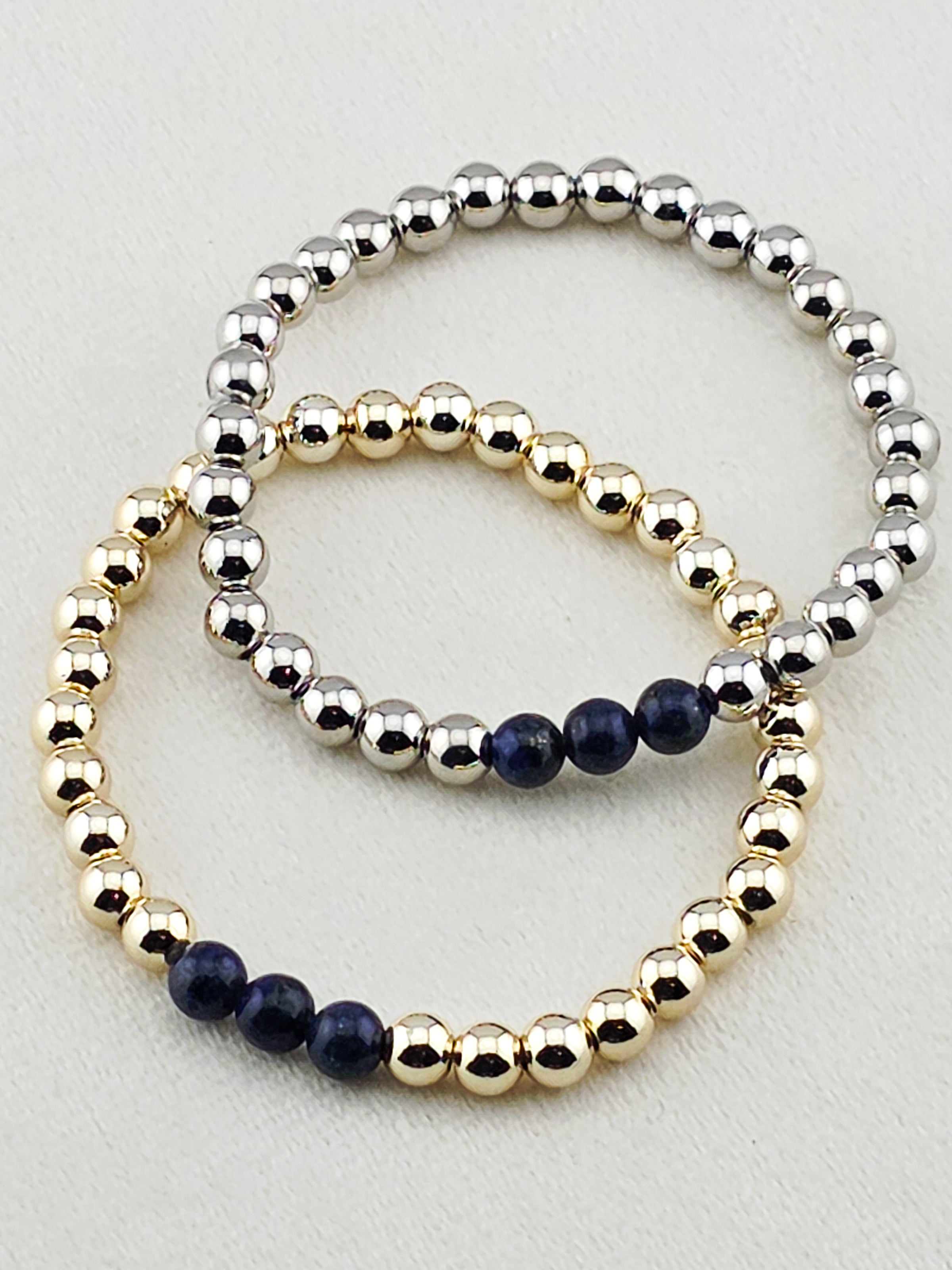 Gold-Filled Lapis Lazuli Beaded Bracelet
