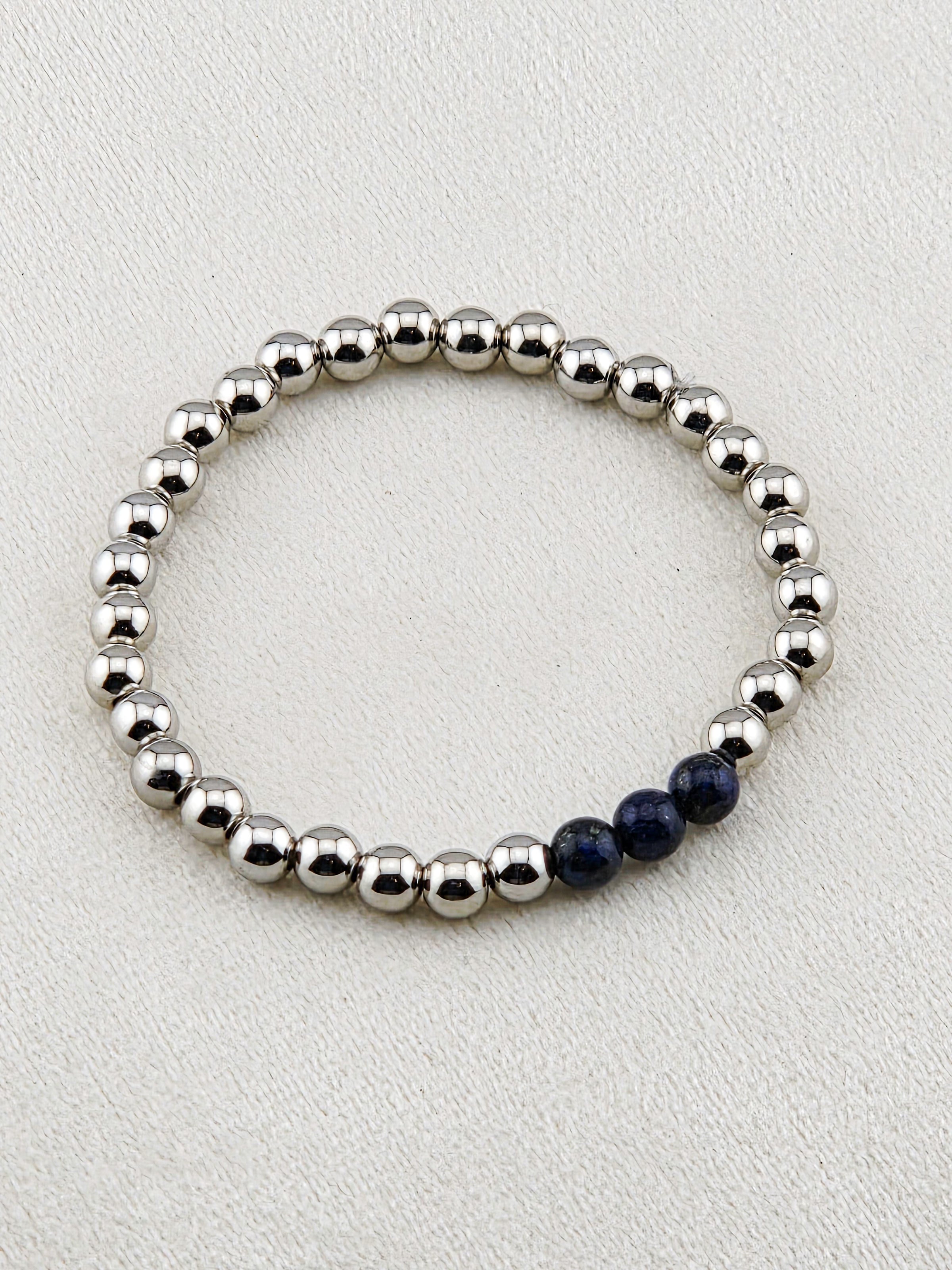 Silver-Filled Lapis Lazuli Beaded Bracelet