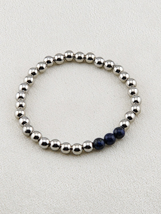 Silver-Filled Lapis Lazuli Beaded Bracelet