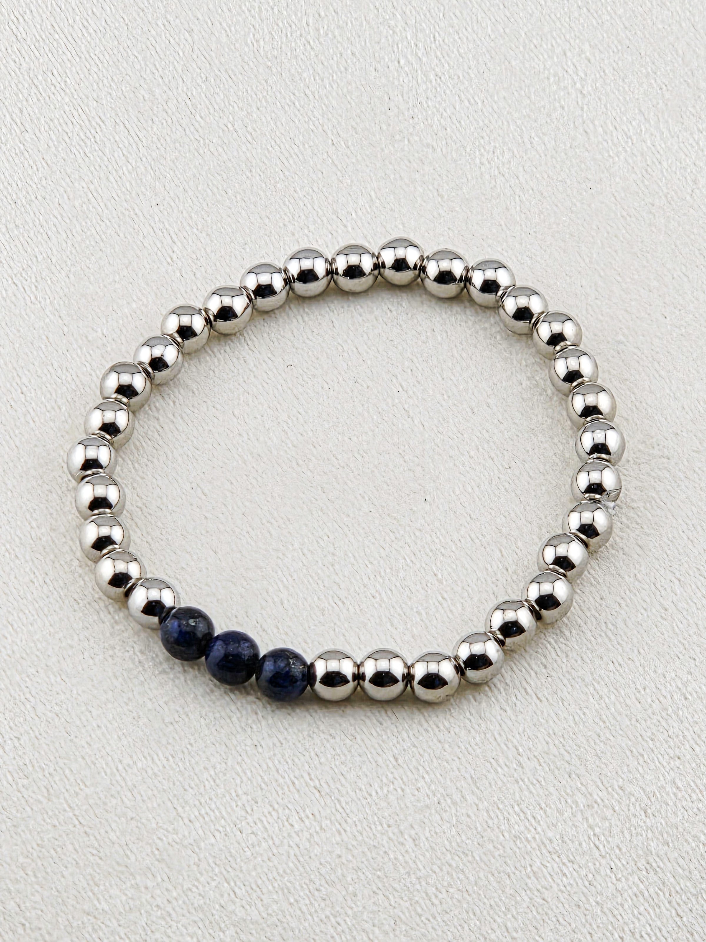 Silver-Filled Lapis Lazuli Beaded Bracelet