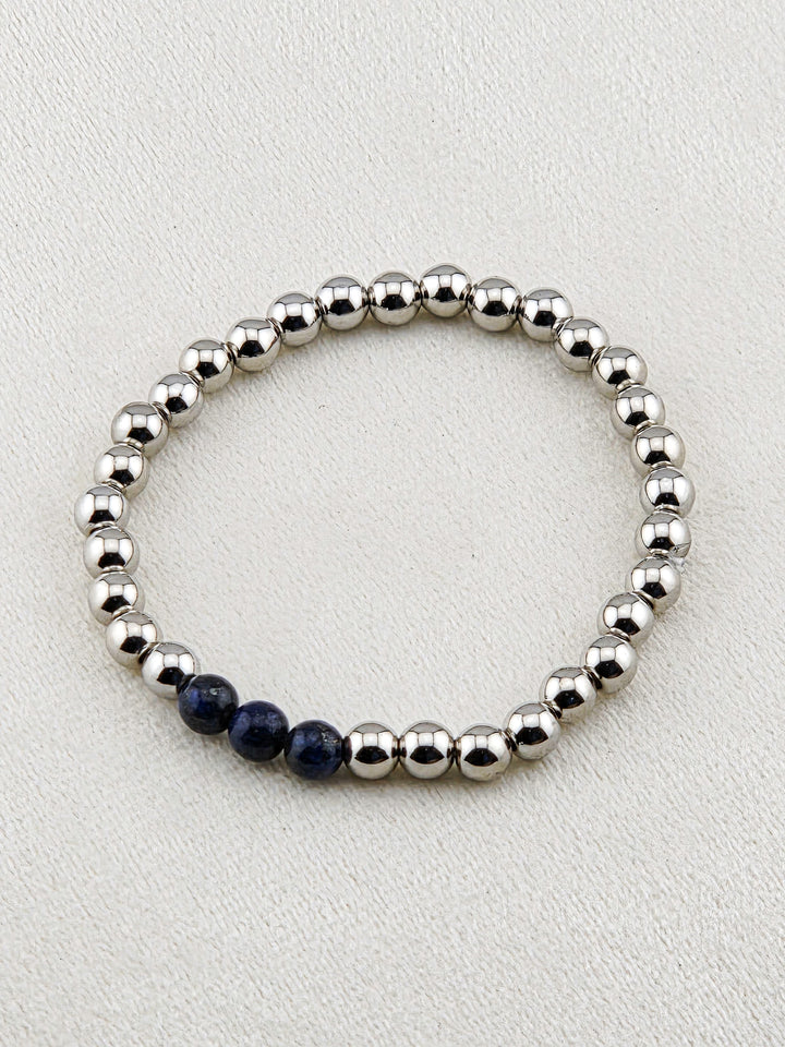 Silver-Filled Lapis Lazuli Beaded Bracelet