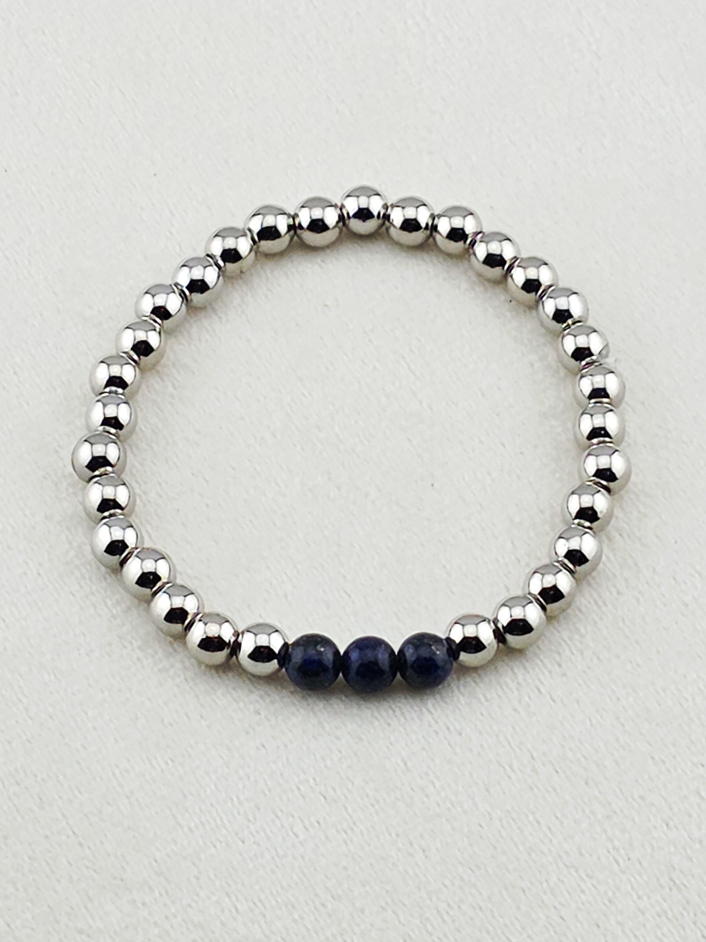 Silver-Filled Lapis Lazuli Beaded Bracelet