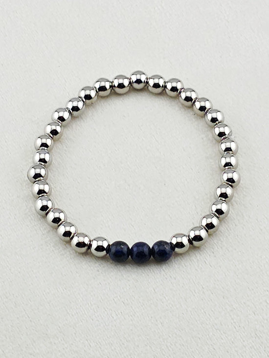 Silver-Filled Lapis Lazuli Beaded Bracelet