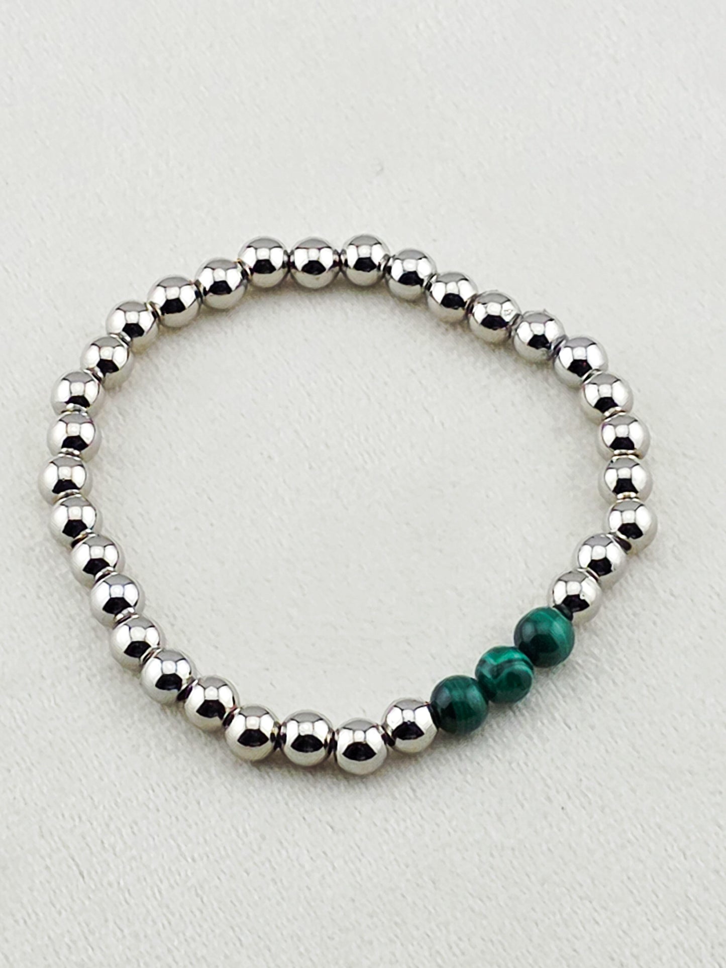 Silver Filled Malachite Stone Beaded Bracelet