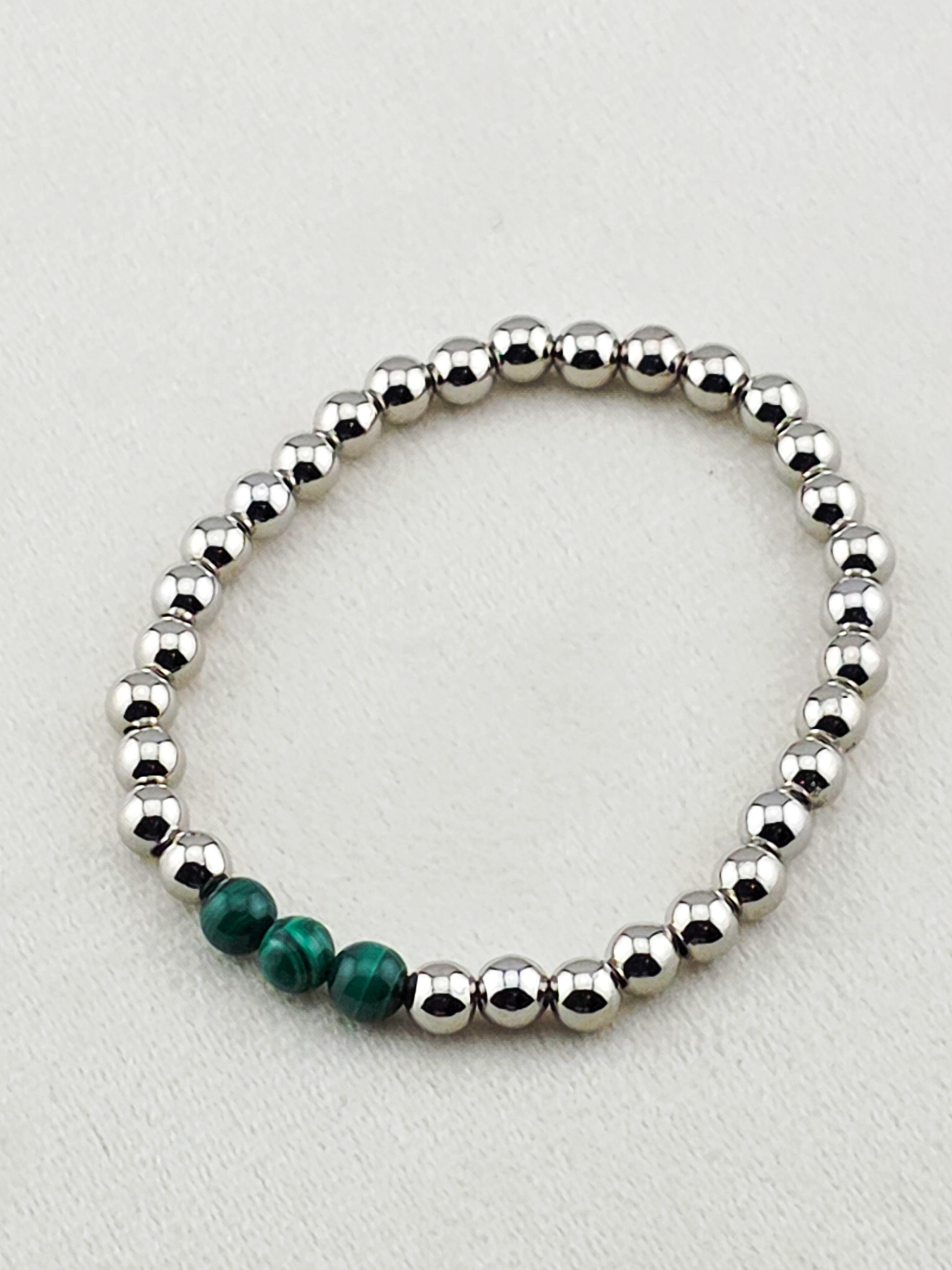 Silver Filled Malachite Stone Beaded Bracelet