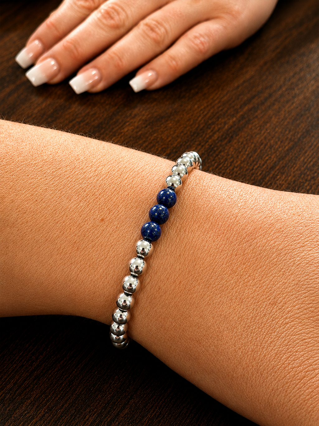 Silver Filled Lapis Lazuli Beaded Bracelet