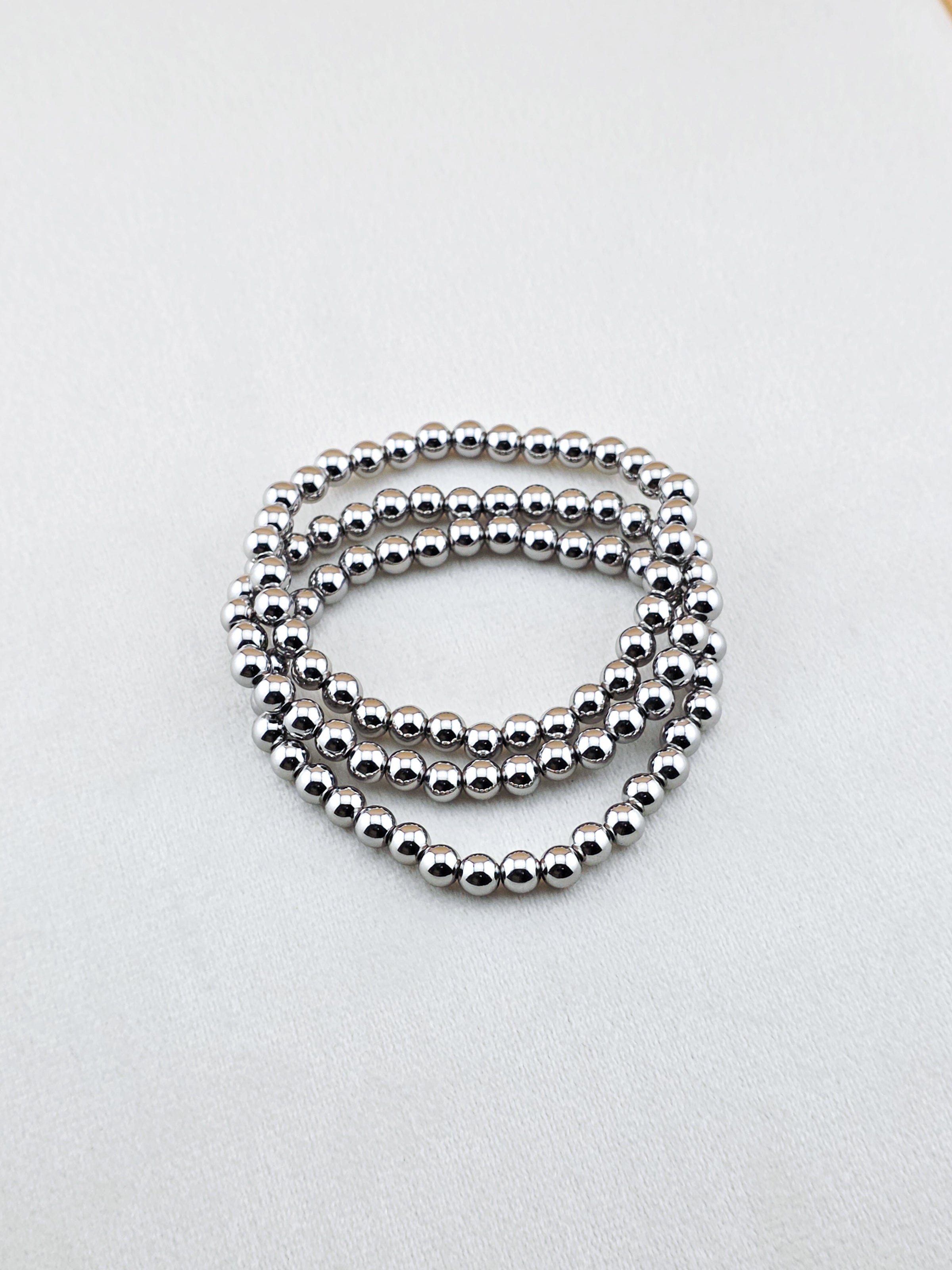 Silver-Filled 6mm Bead Stretch Bracelet