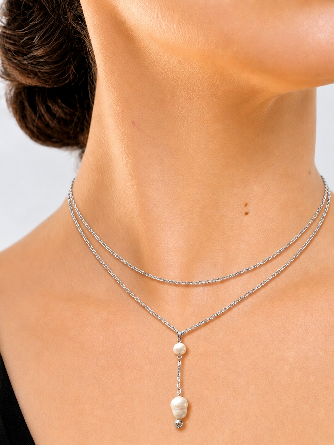 Freshwater Pearl & Stainless Steel Layered Necklace