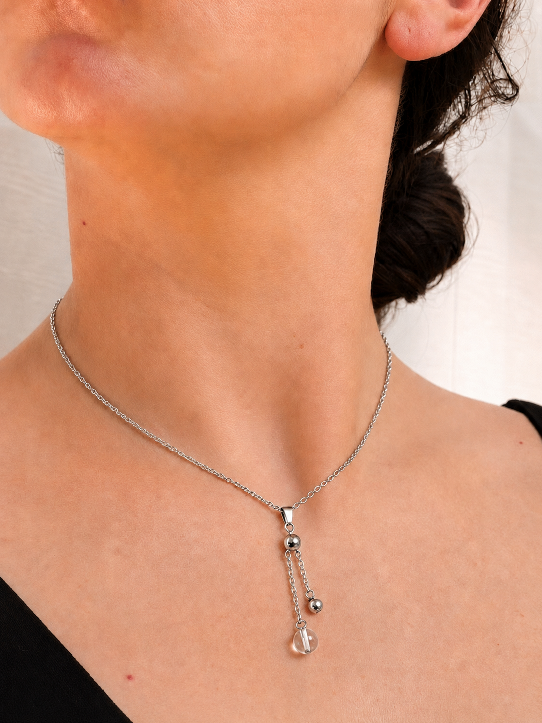 Silver Sliding Crystal Quartz Necklace