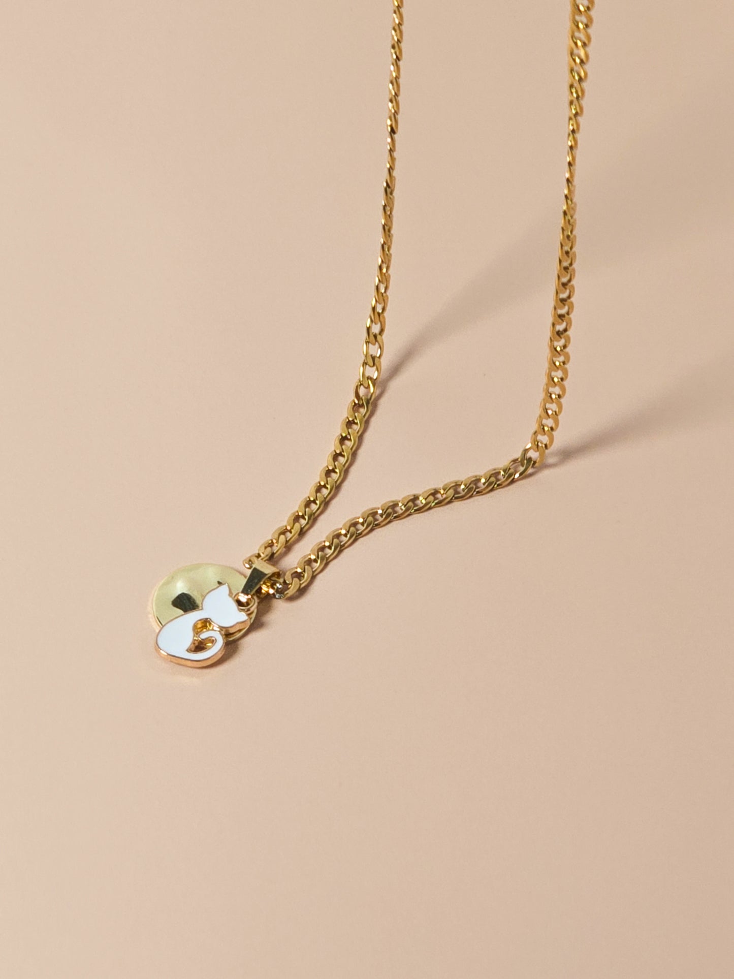 Gold Stainless Steel Cat Charm Necklace