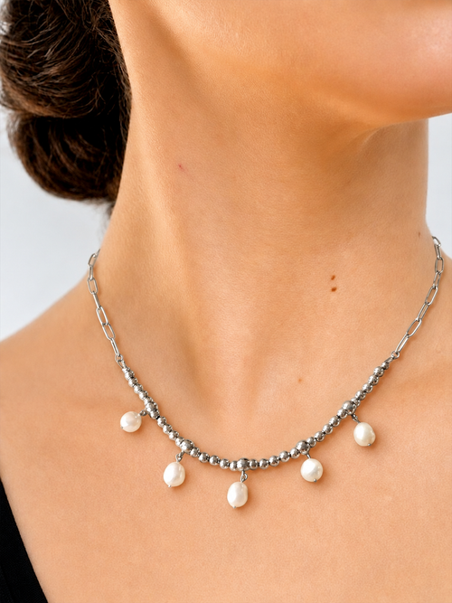 Freshwater Pearl & Silver Statement Necklace