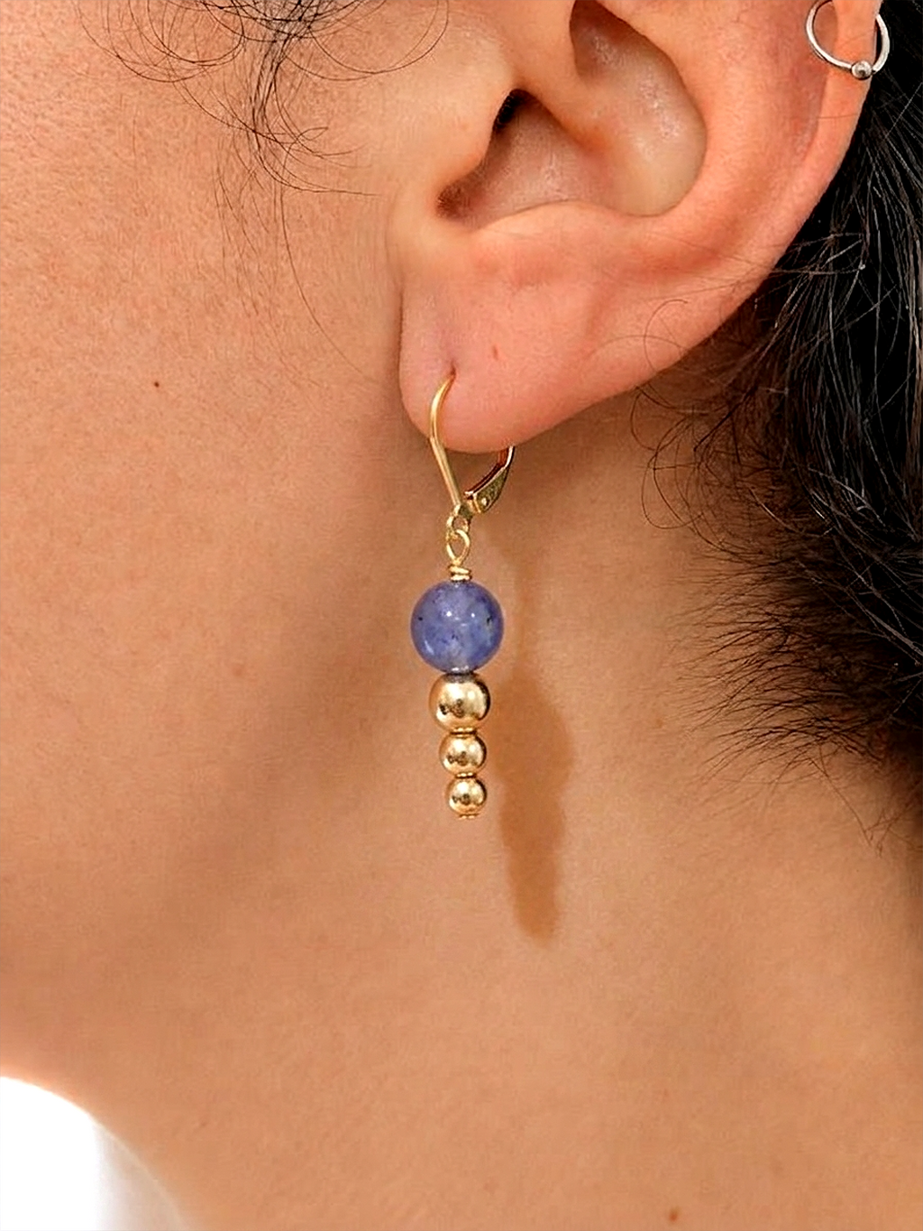 Tanzanite & Gold Bead Drop Earrings