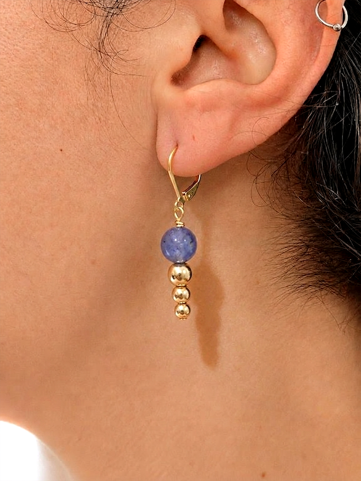 Tanzanite & Gold Bead Drop Earrings