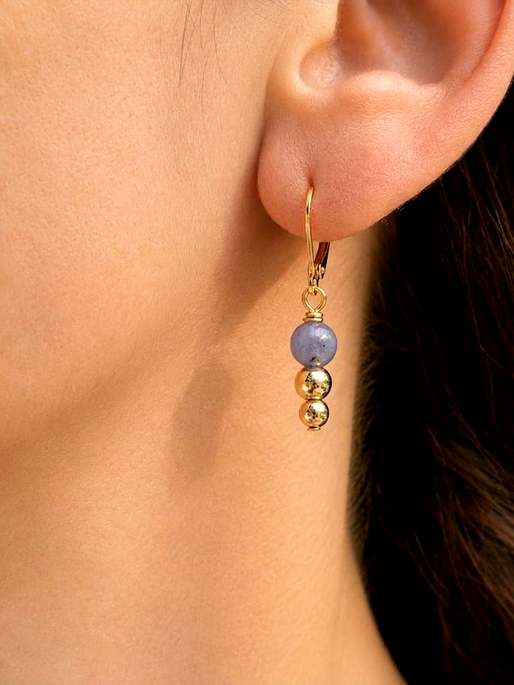 Tanzanite & Gold Bead Drop Earrings