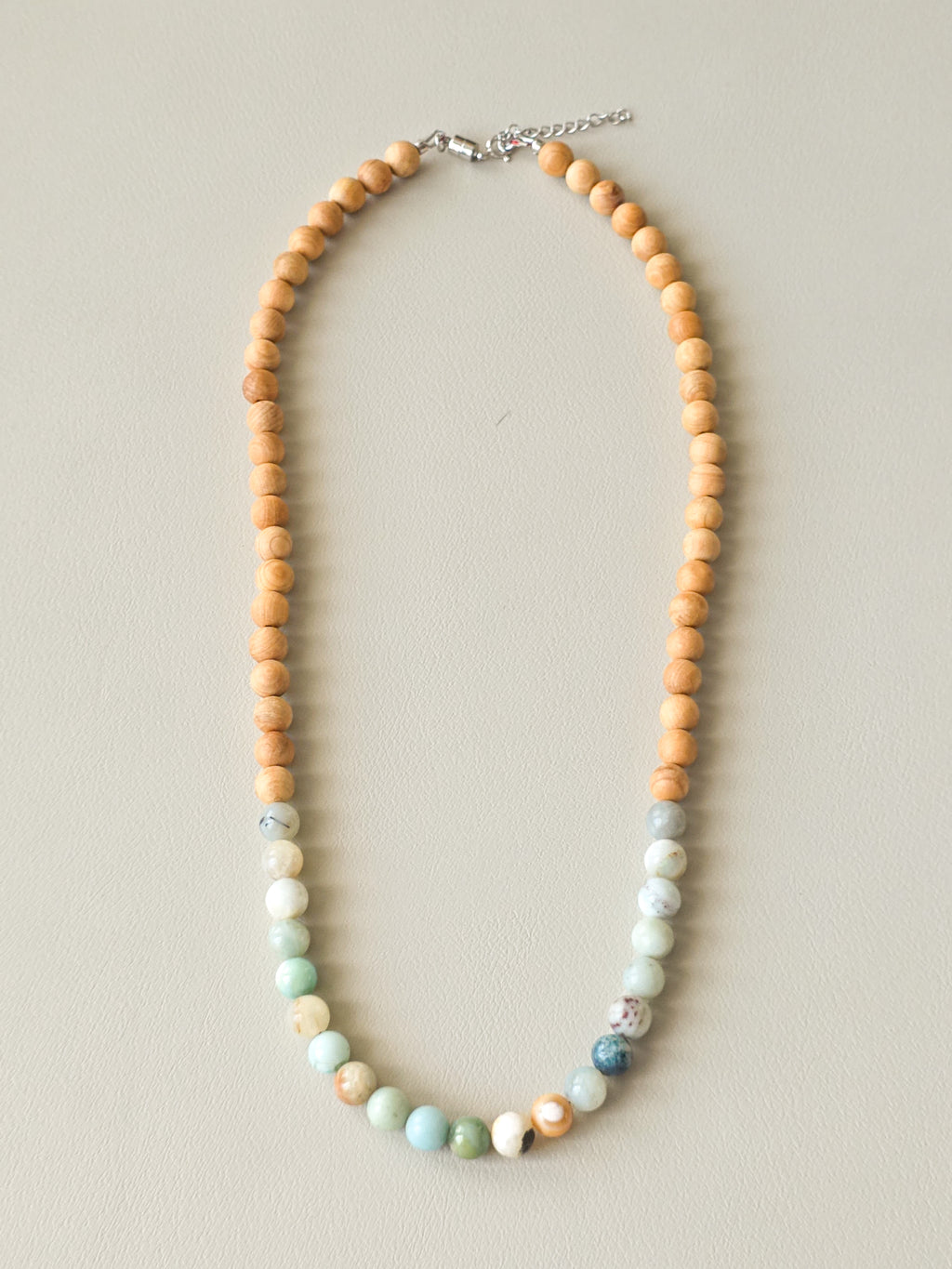 Amazonite & Thuja Wood Beaded Necklace