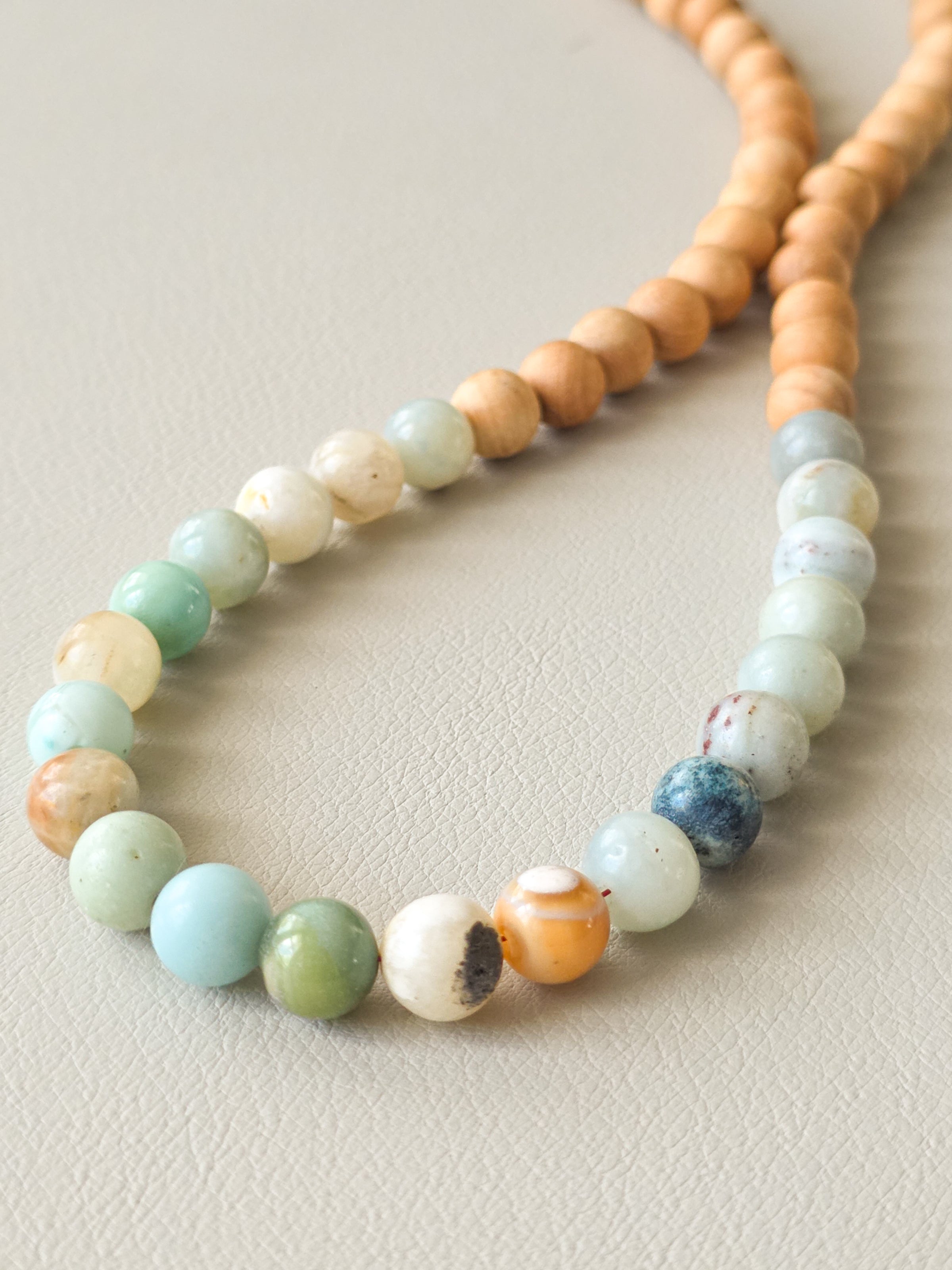 Amazonite & Thuja Wood Beaded Necklace