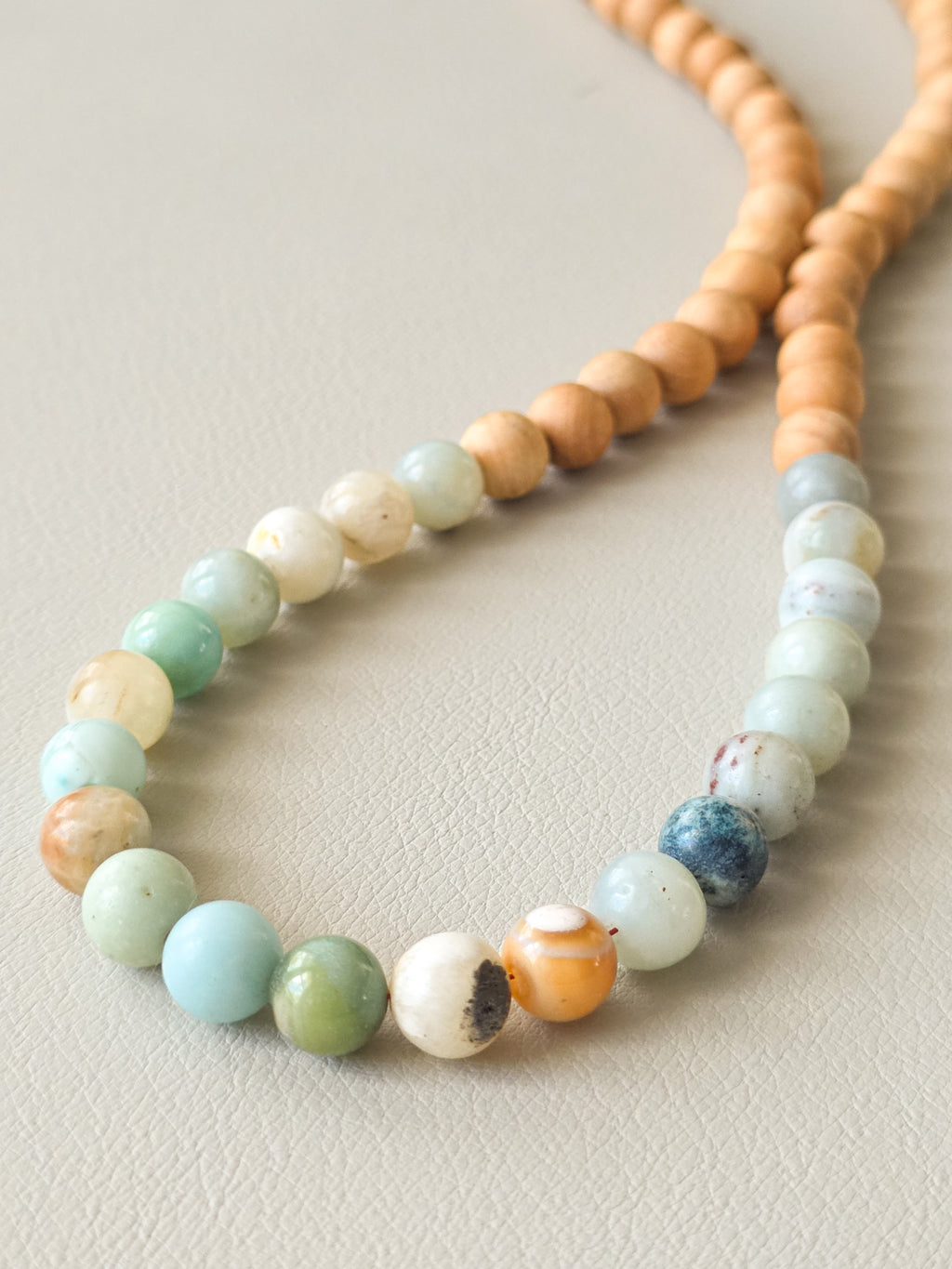 Amazonite & Thuja Wood Beaded Necklace