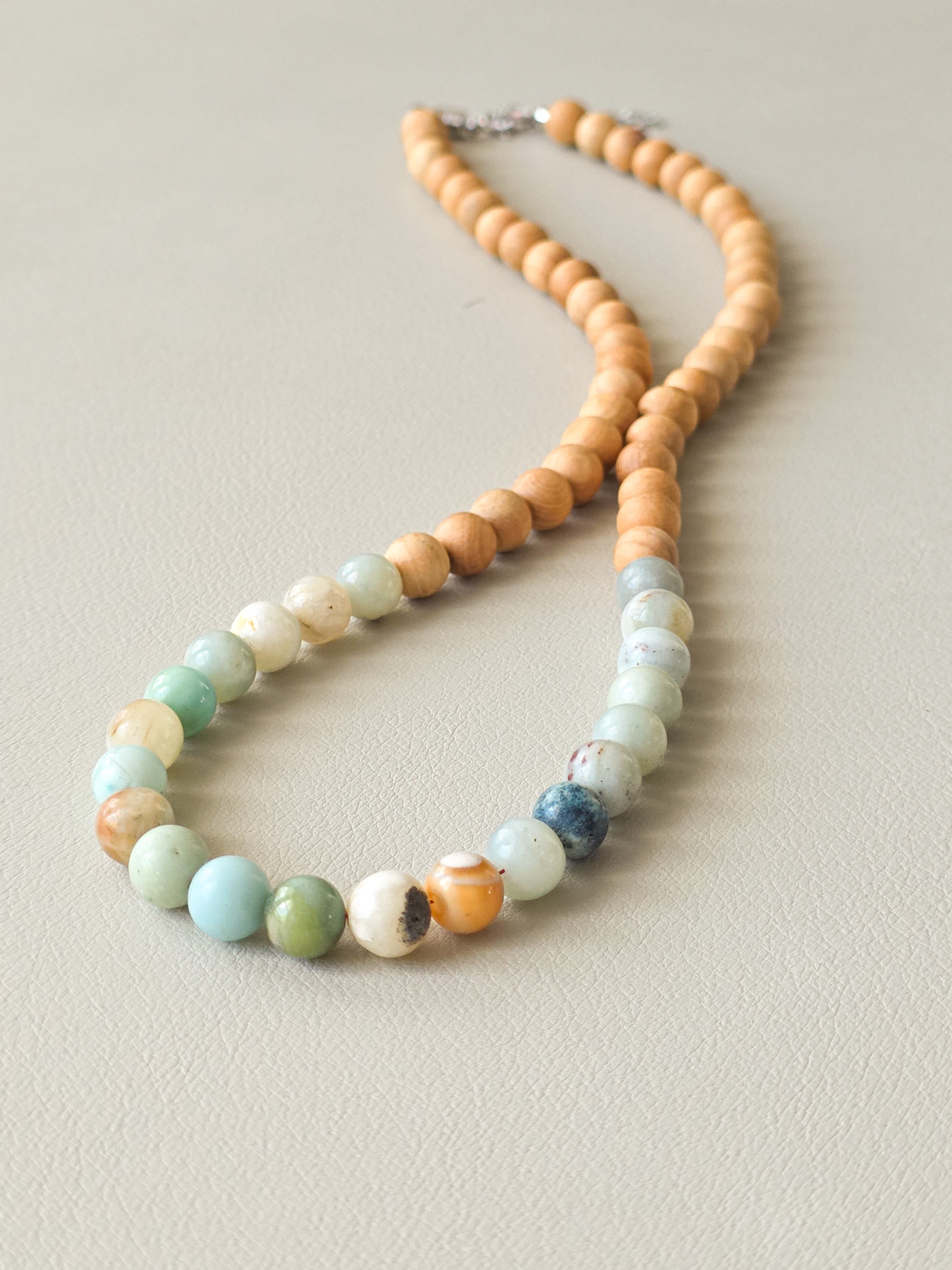 Amazonite & Thuja Wood Beaded Necklace