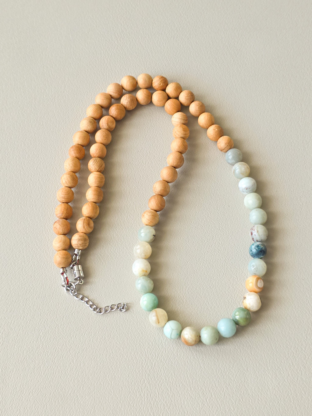 Amazonite & Thuja Wood Beaded Necklace