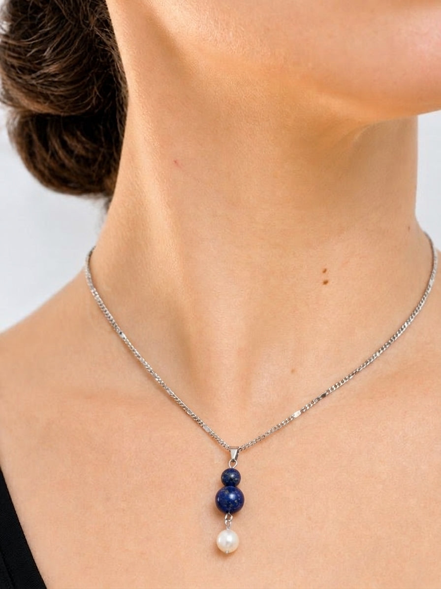 Twin Lapis and Pearl Necklace