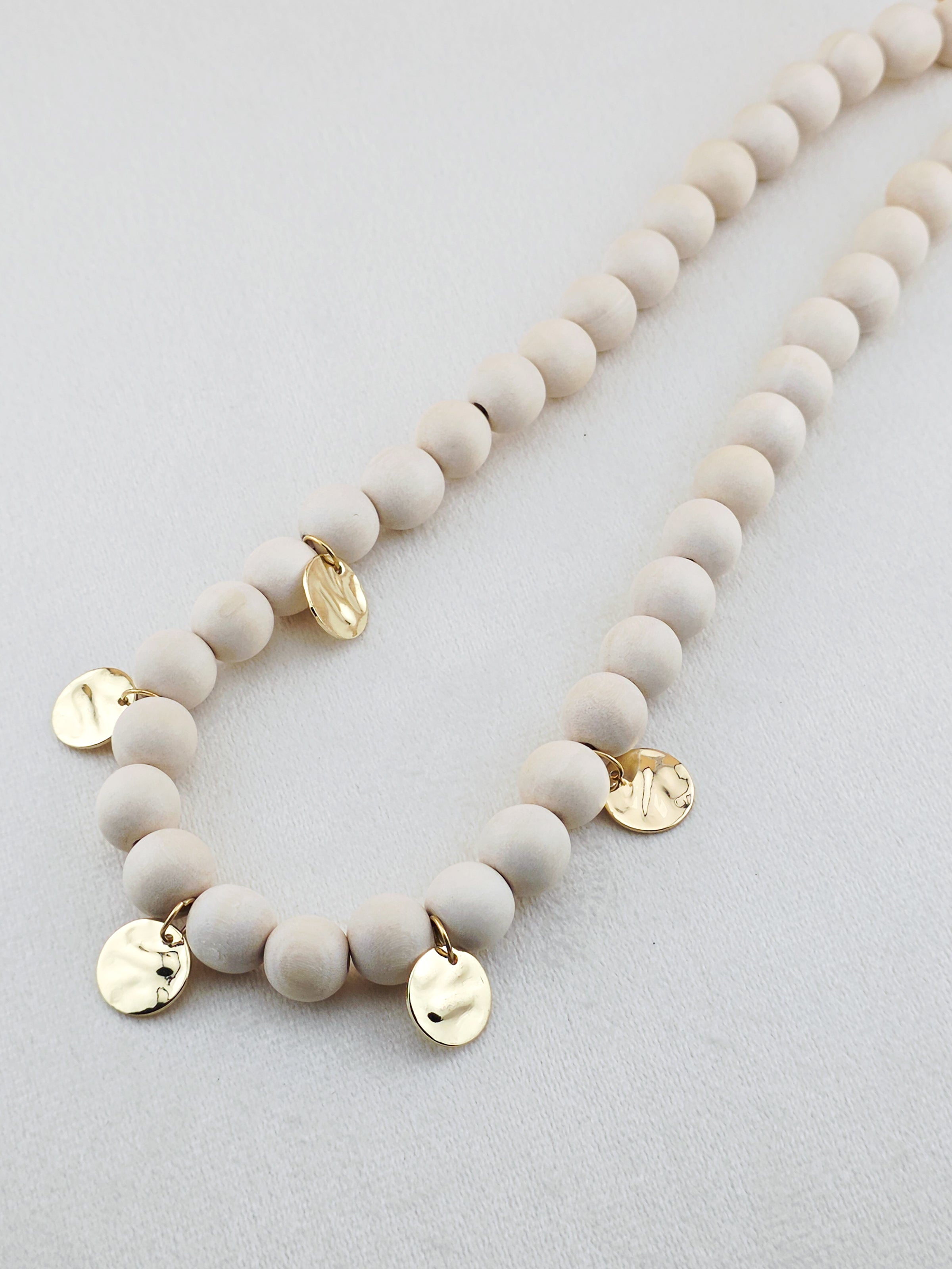 White Wood & Brass Charm Necklace