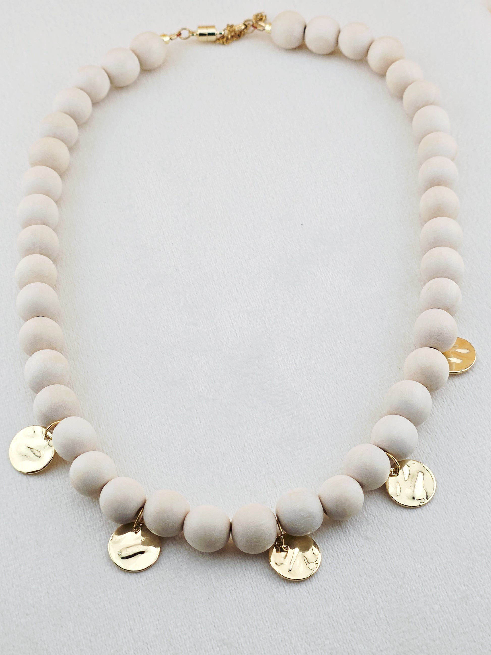 White Wood & Brass Charm Necklace