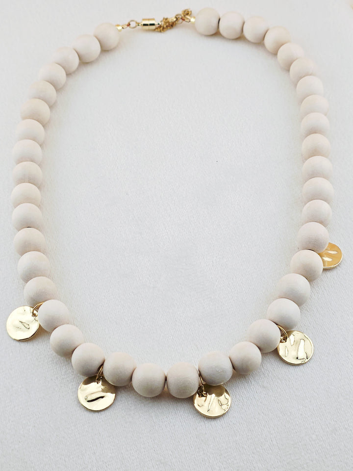 White Wood & Brass Charm Necklace