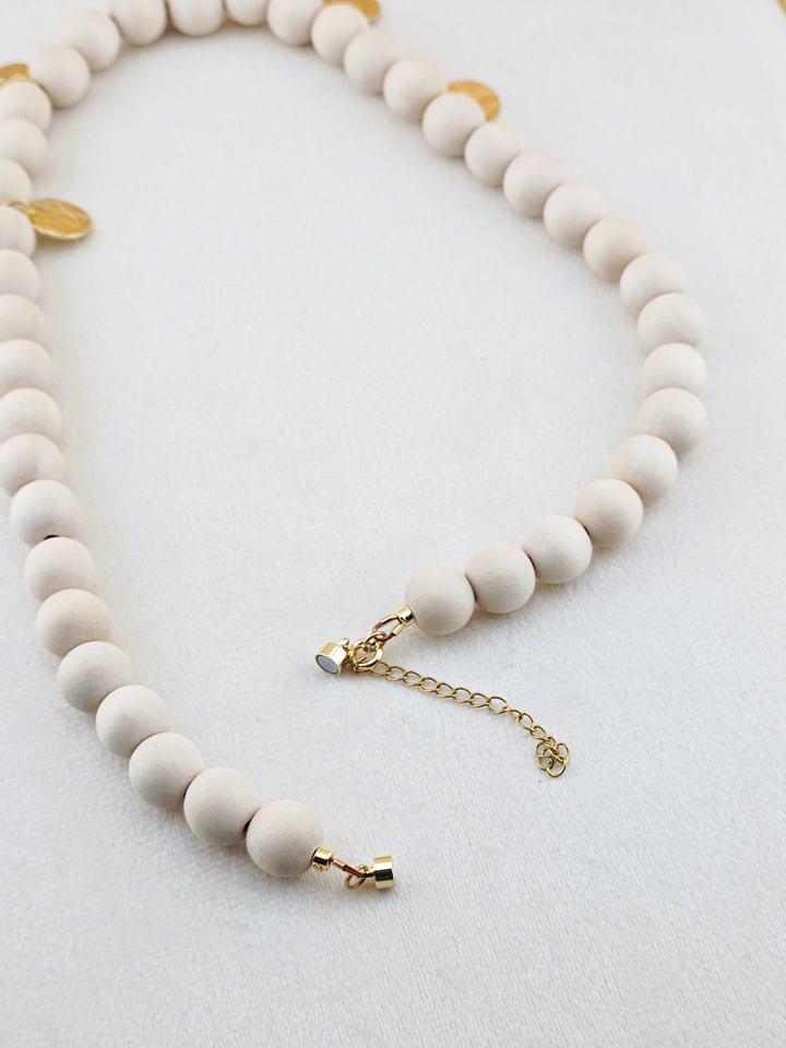 White Wood & Brass Charm Necklace