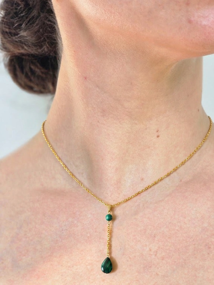 Malachite & Gold Drop Pendant Necklace