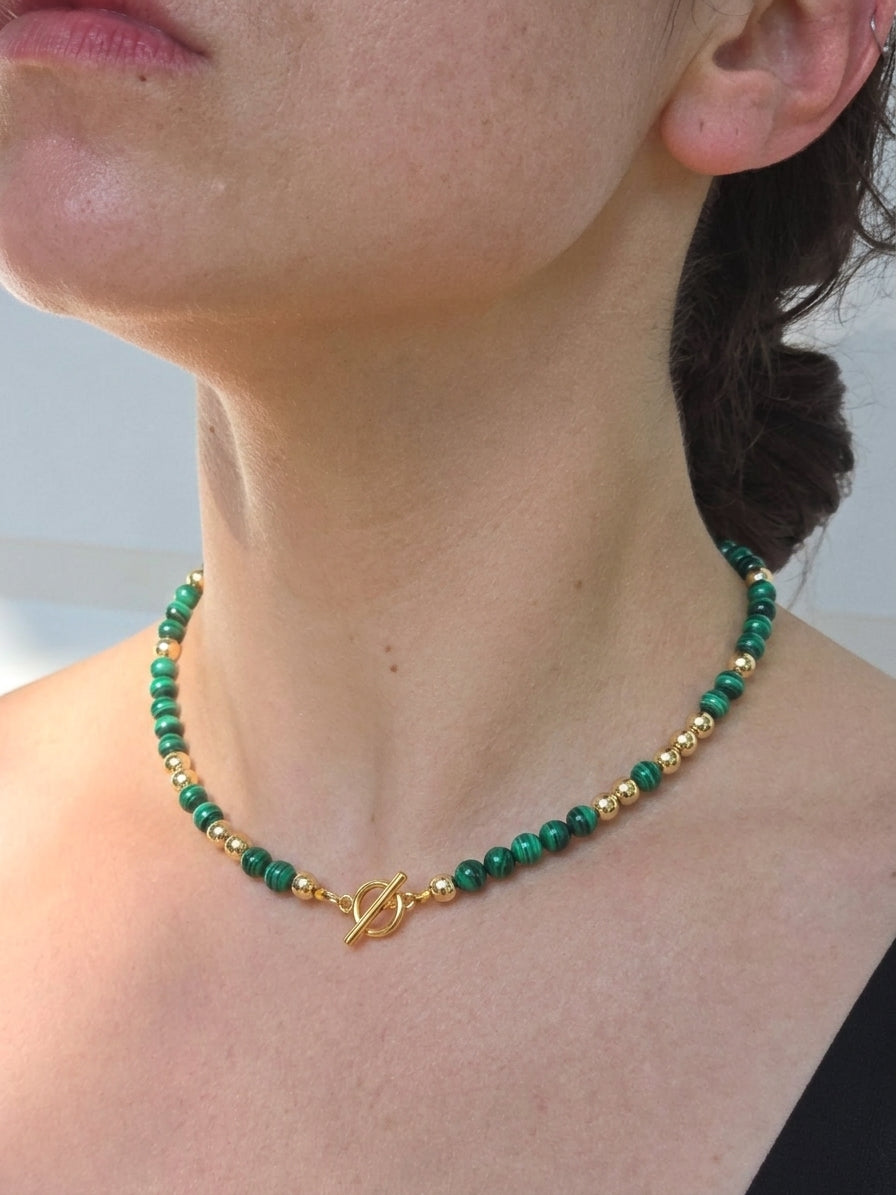 Malachite & 14k Gold Beaded Necklace