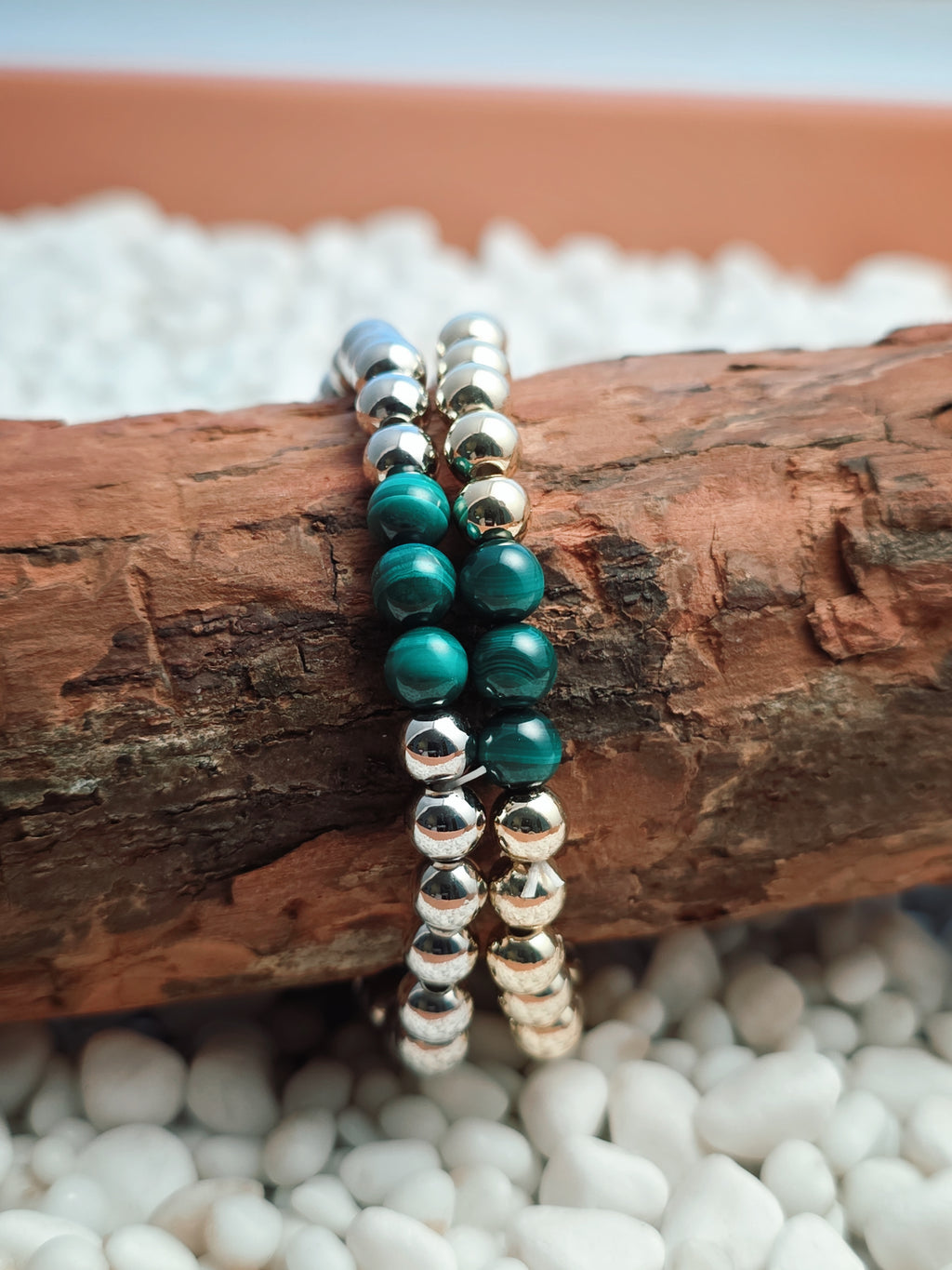 Silver Filled Malachite Beaded Bracelet