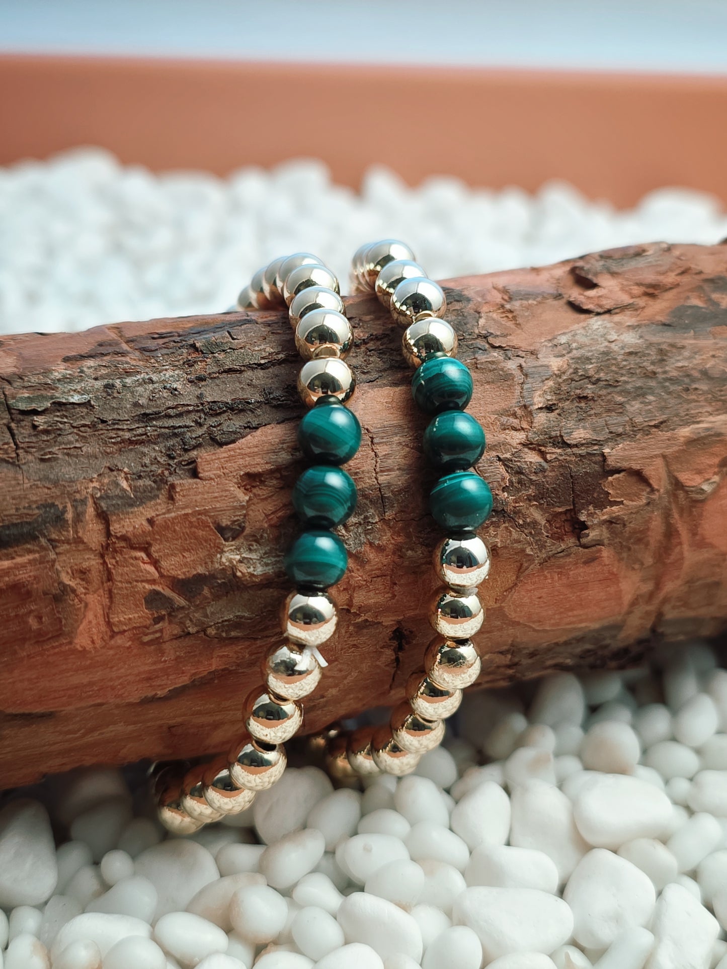 Gold Filled Malachite Beaded Bracelet