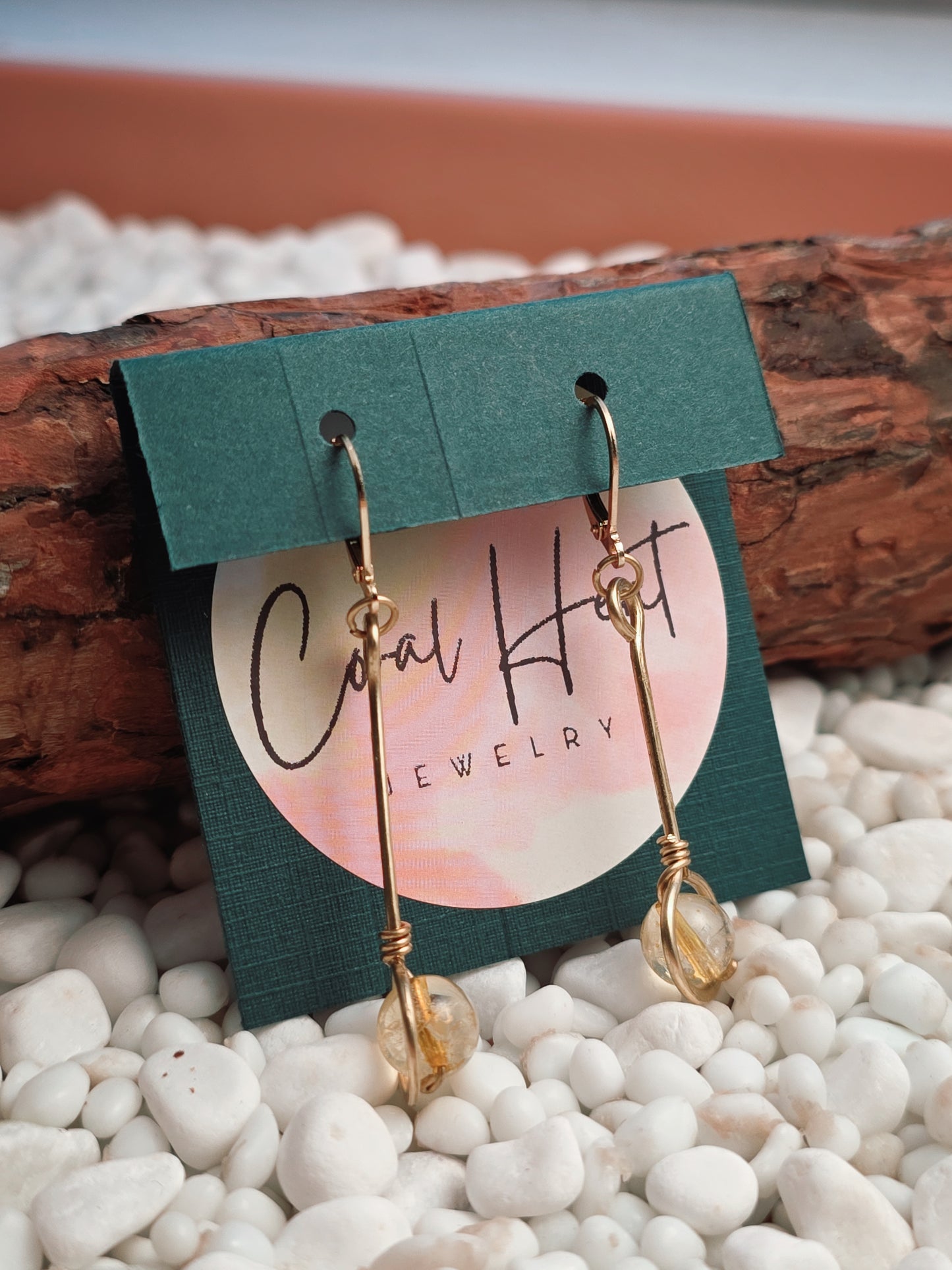 Brass Citrine Stem Earrings