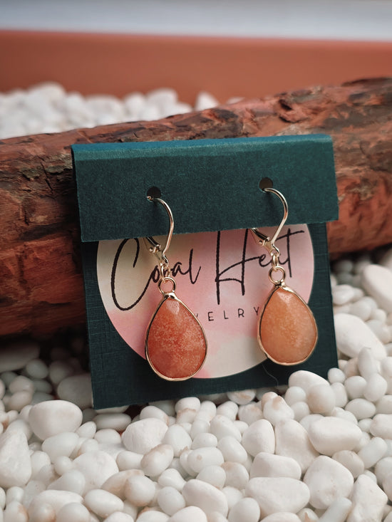Gold Filled Pink Aventurine Teardrop Earrings