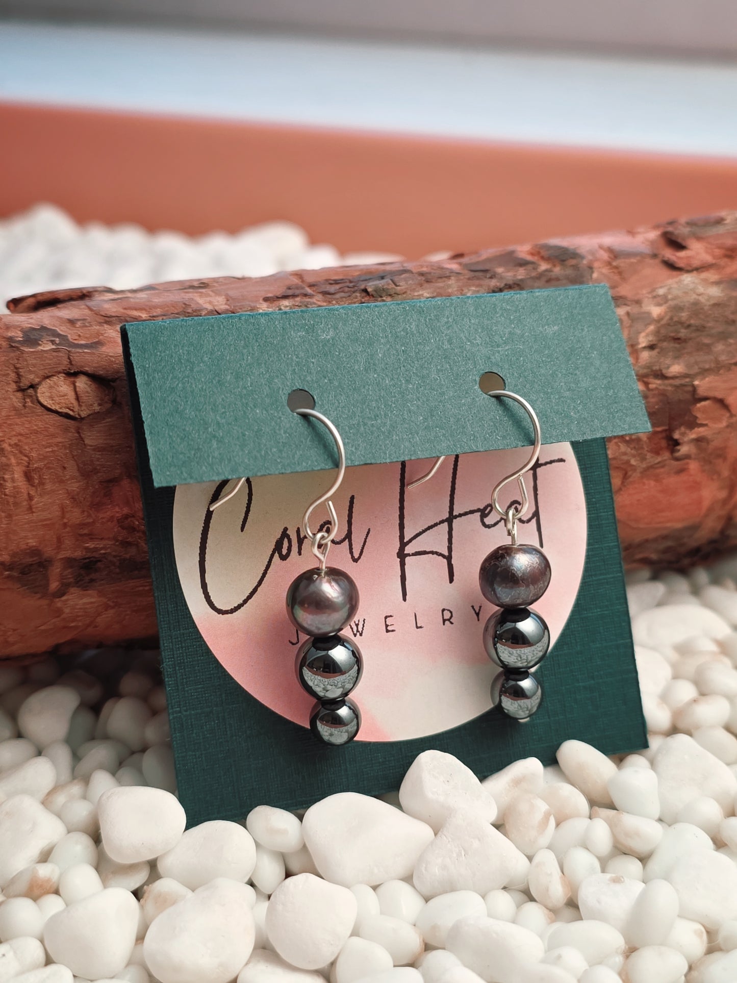 Peacock Pearl & Hematite Tiered Earrings