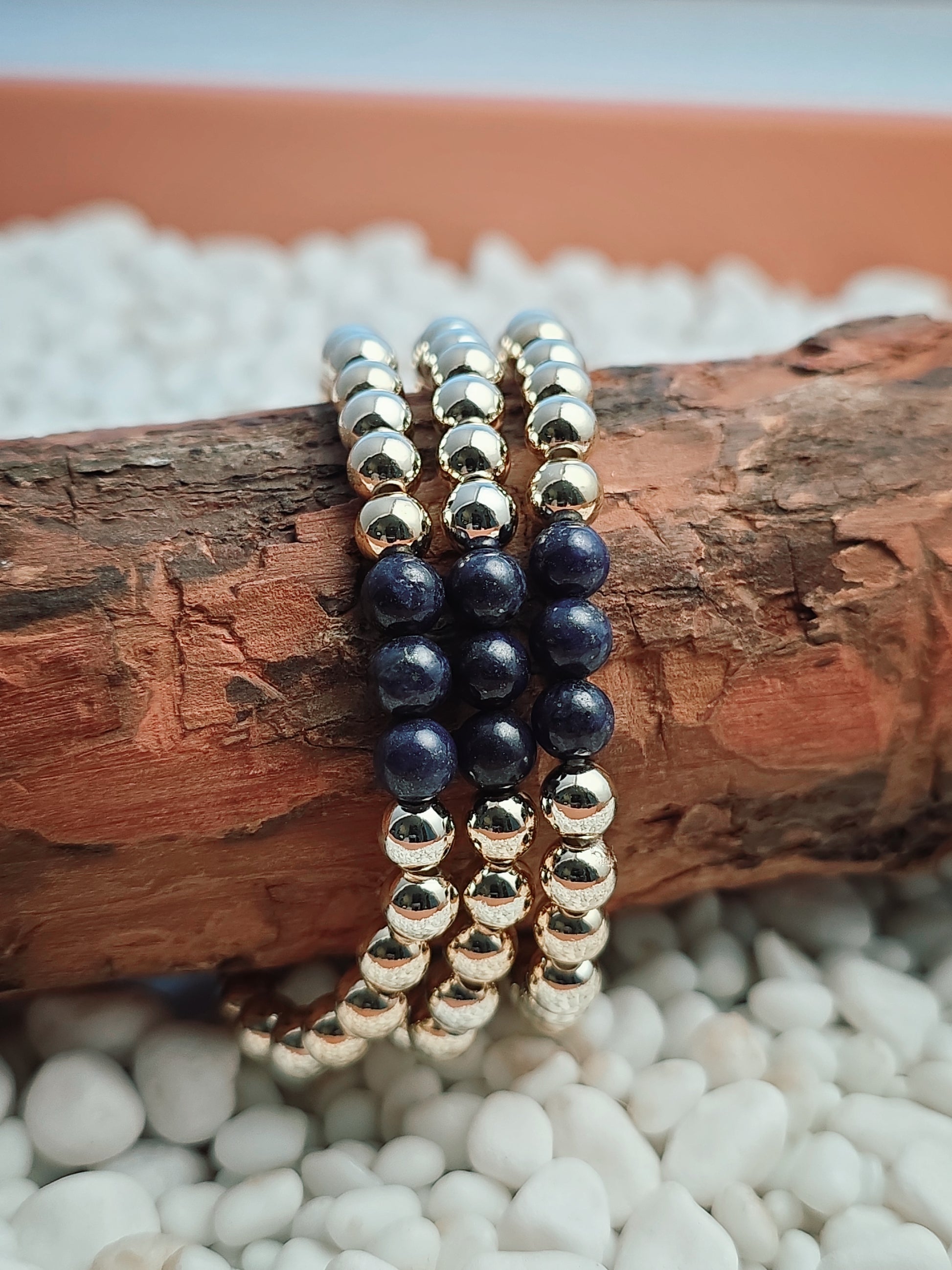 Gold Filled Lapis Lazuli Beaded Bracelet