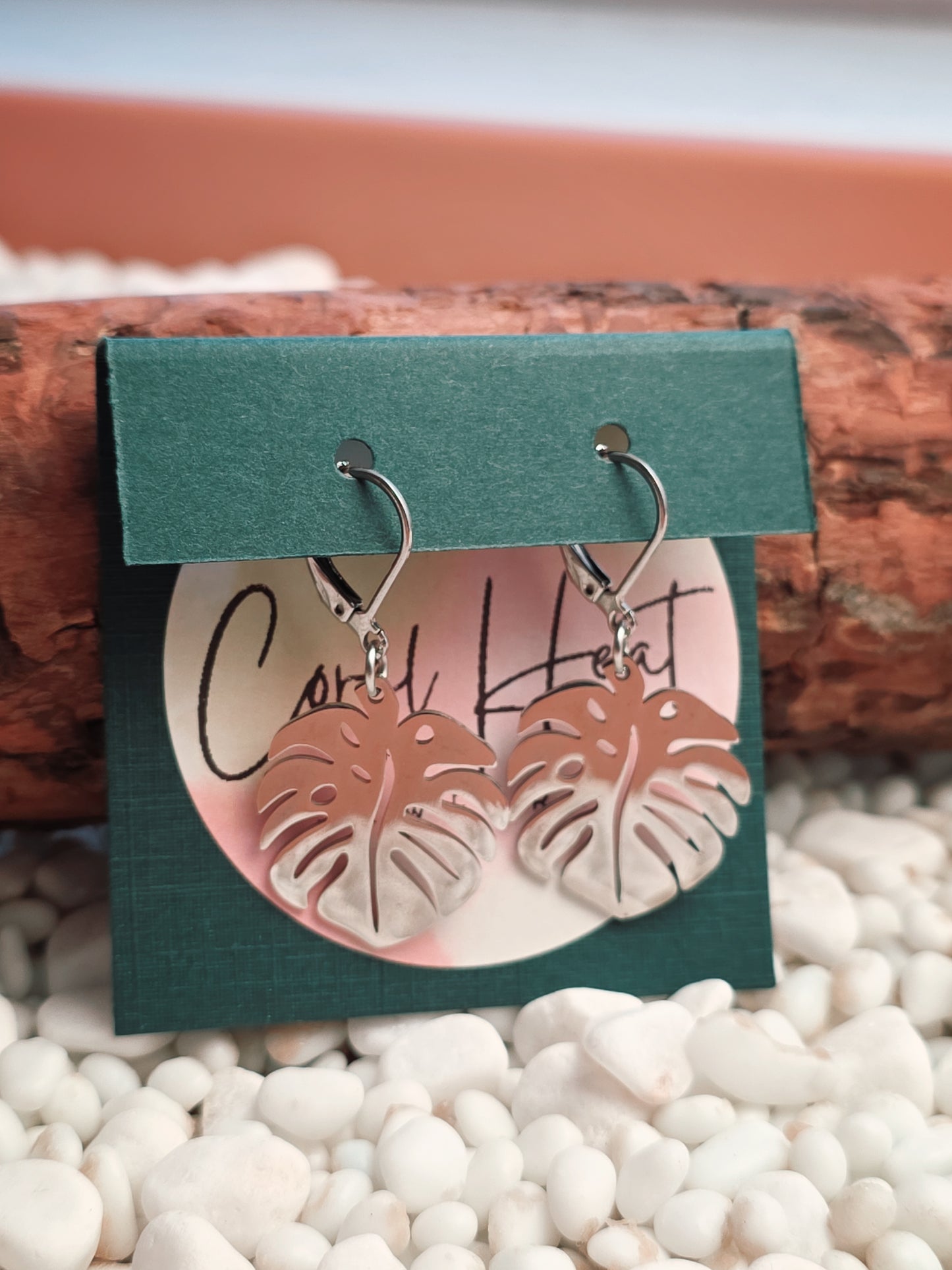 Silver Steel Monstera Earrings