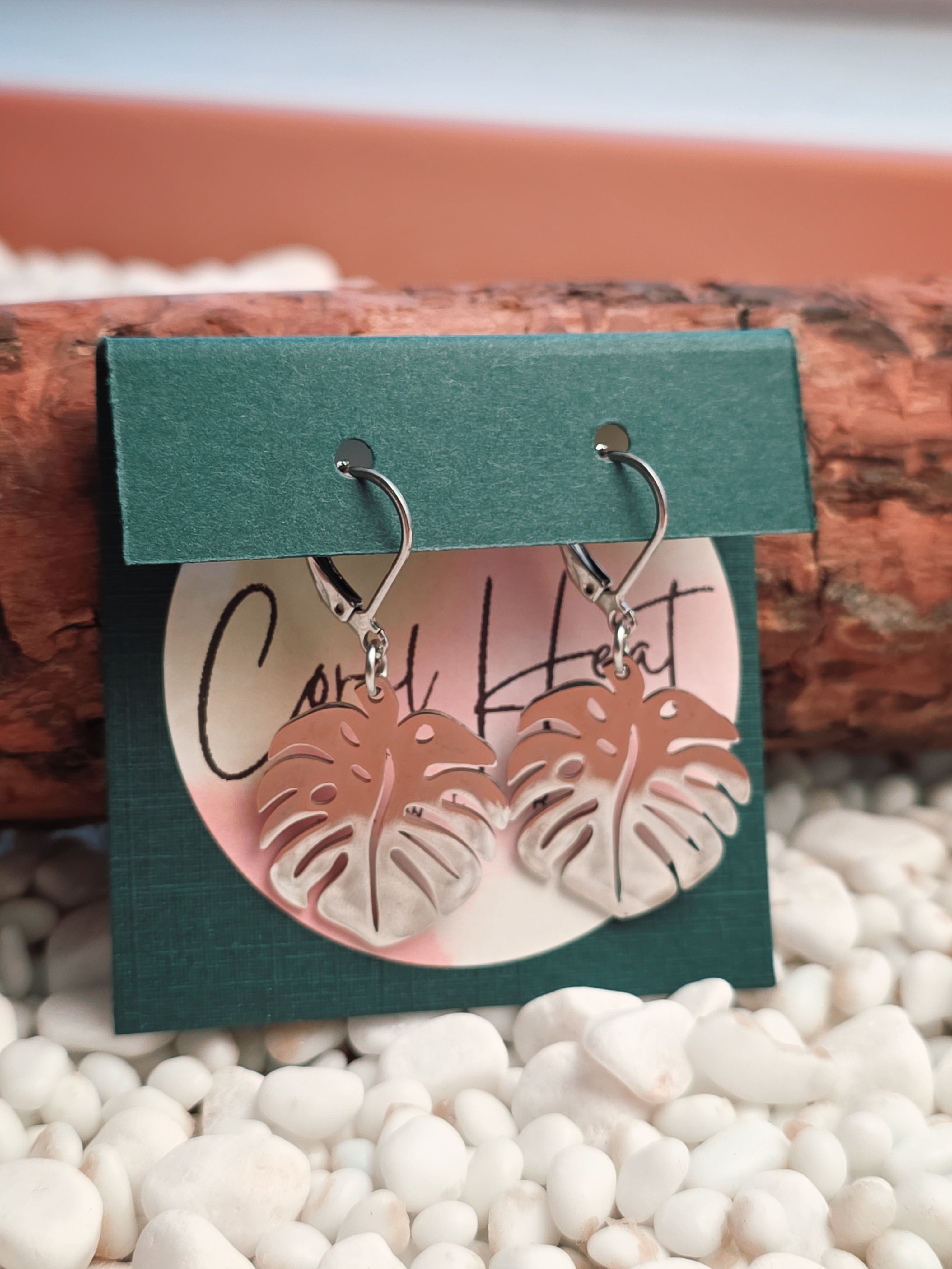 Silver Steel Monstera Earrings