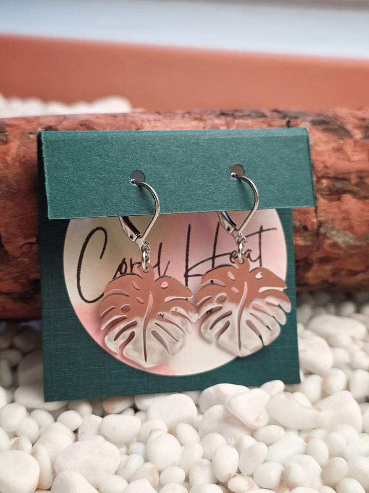 Silver Steel Monstera Earrings