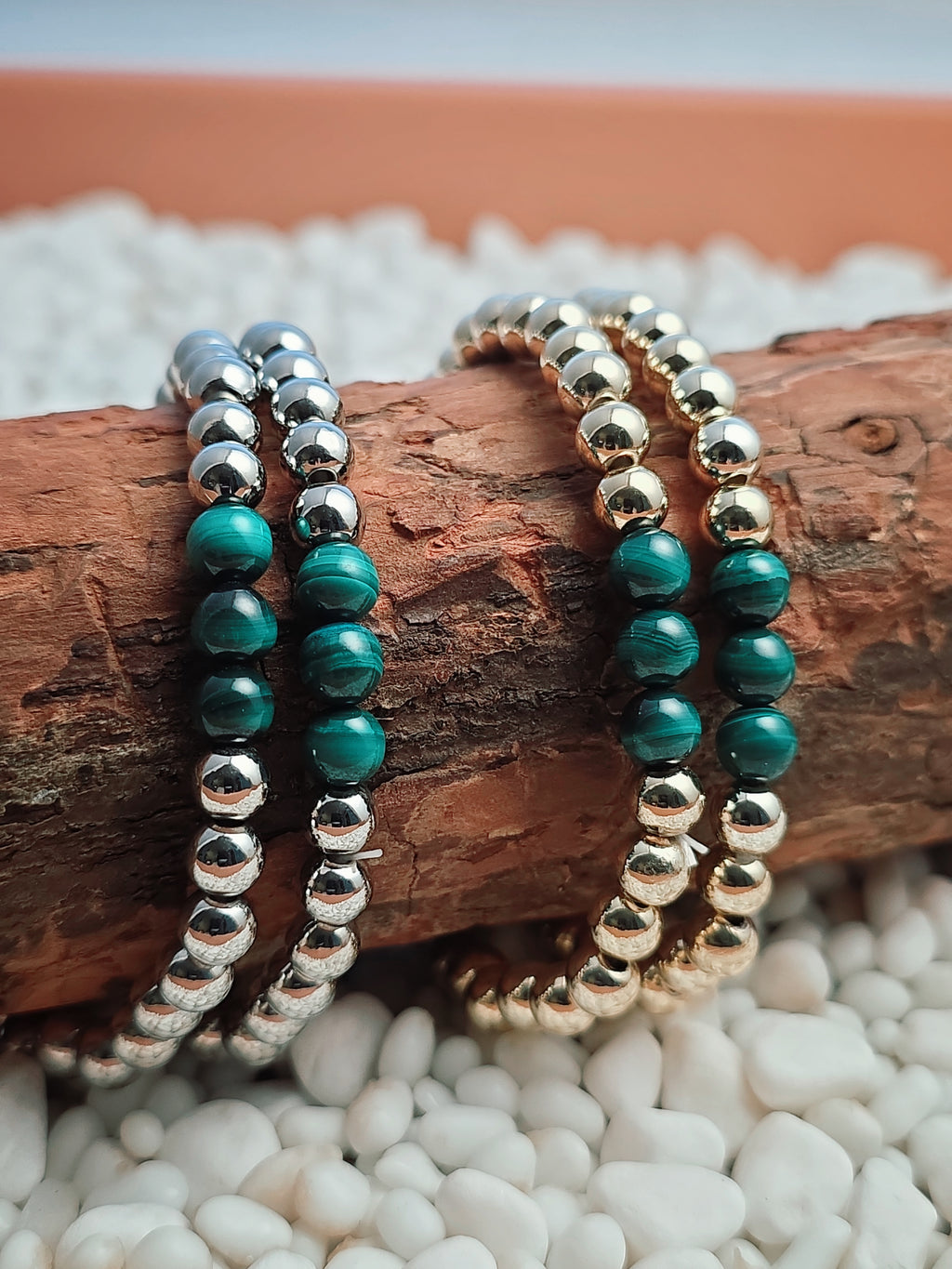 Silver Filled Malachite Beaded Bracelet