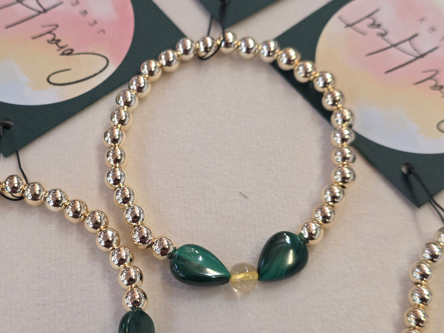 Gold Filled Malachite and Citrine Bracelet