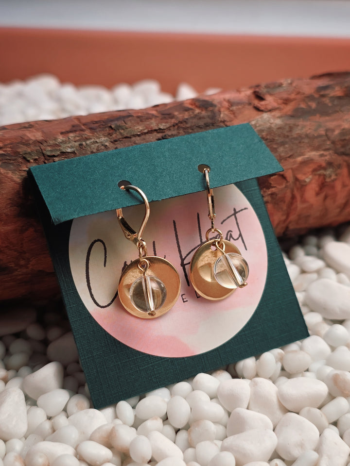 Gold Stainless Steel & Crystal Quartz Disc Earrings