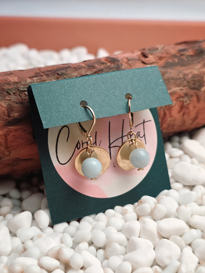 Gold Stainless Steel & Amazonite Disc Earrings