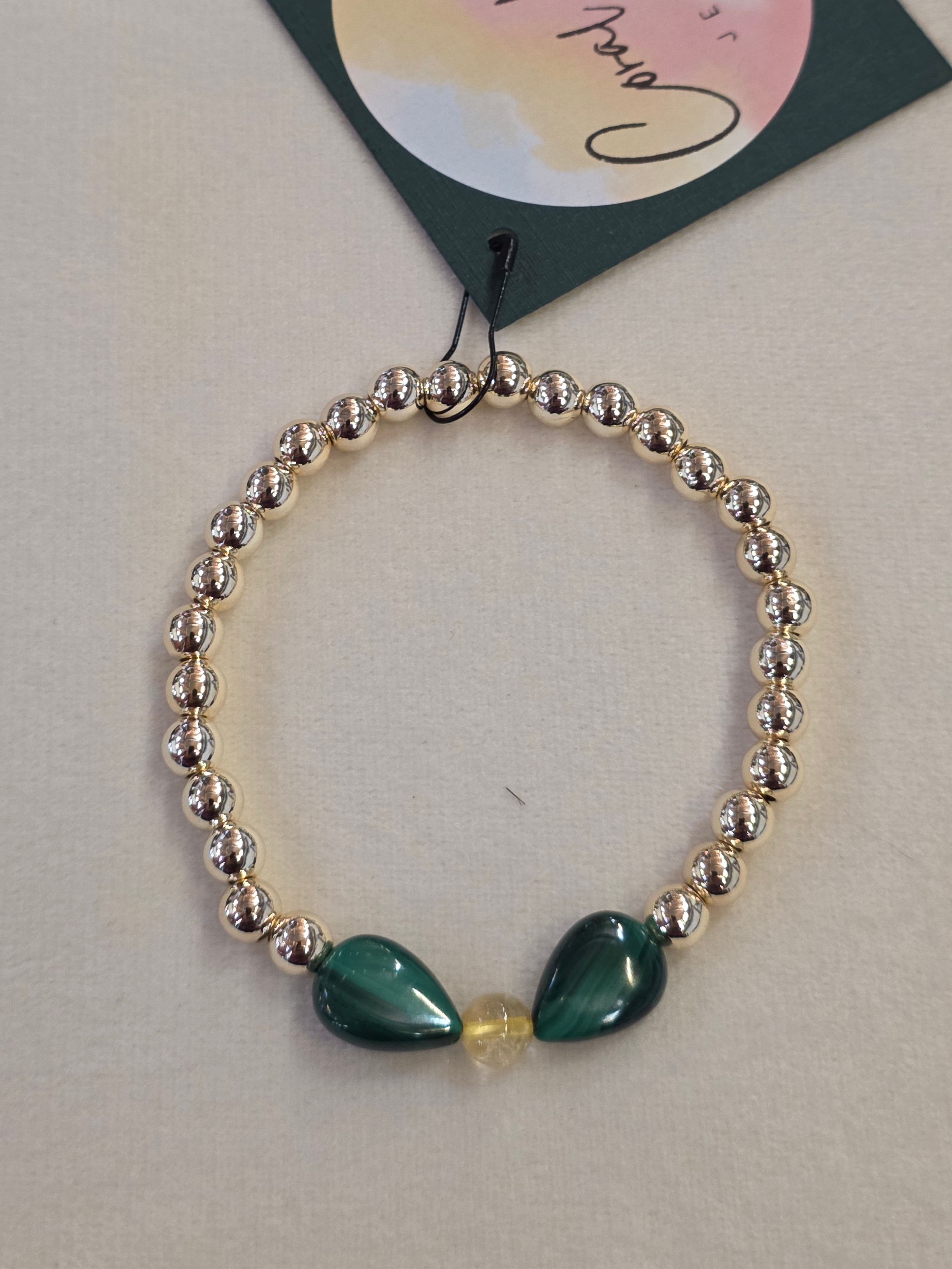 Gold Filled Malachite and Citrine Bracelet
